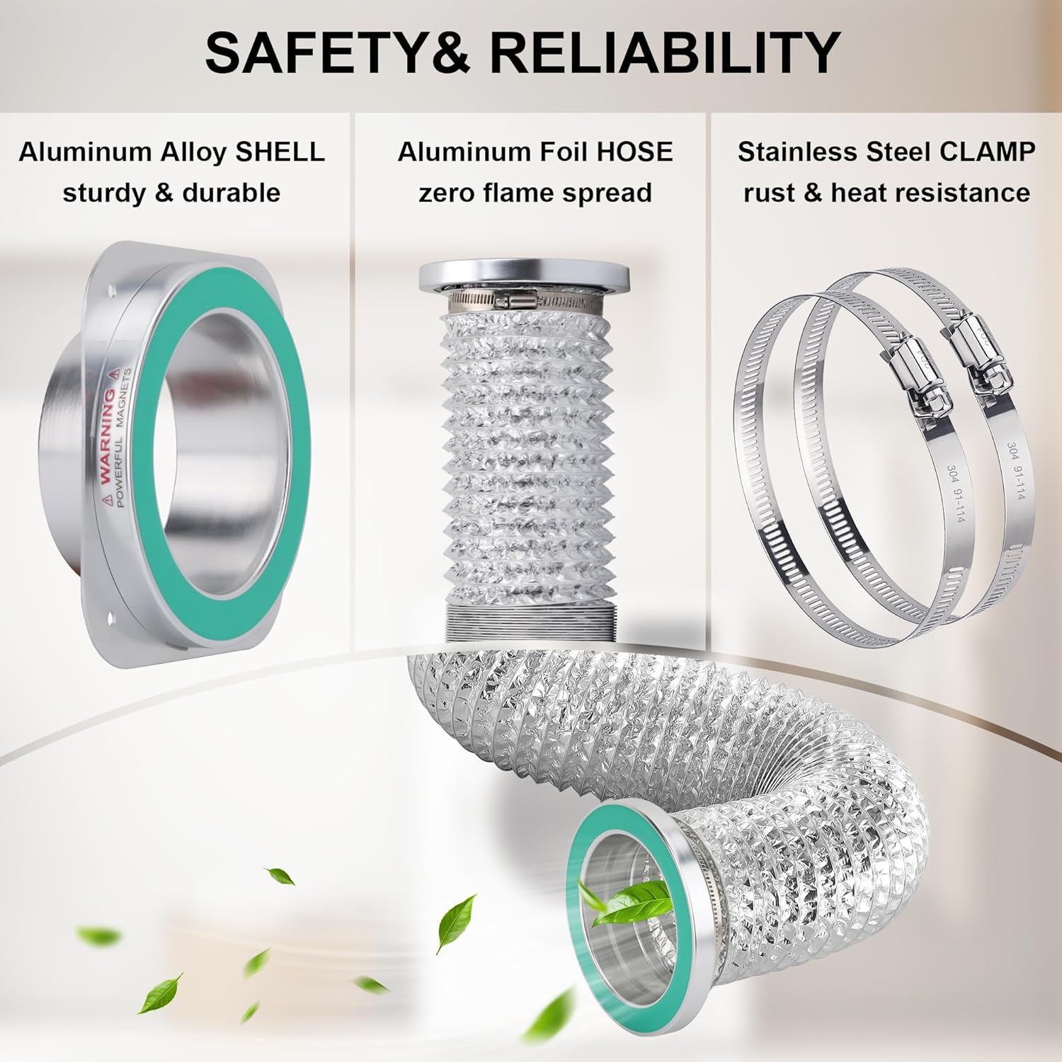 Magnetic Dryer Vent Coupling DV180 Dryer Vent Hose Magnetic Connector Kit-Quick Connection and Disconnection Strong Magnet Self-Alignment Airtight Seal Easy to Clean Included a 3ft 4" Duct & 2 Clamps - Image 4