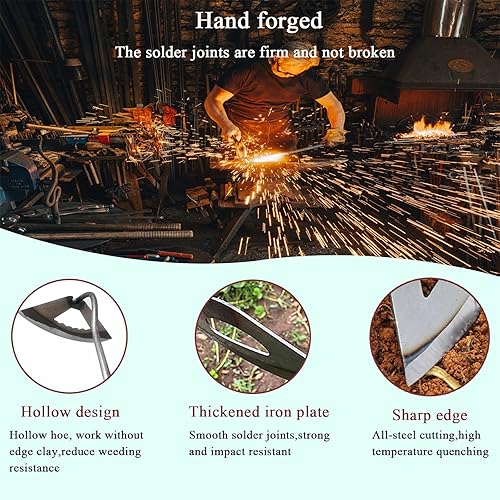 Miniatura 5 de Azada hueca endurecida de acero, herramientas de deshierbe afiladas y duraderas para jardín, desbrozadora portátil para el hogar, pala de jardín