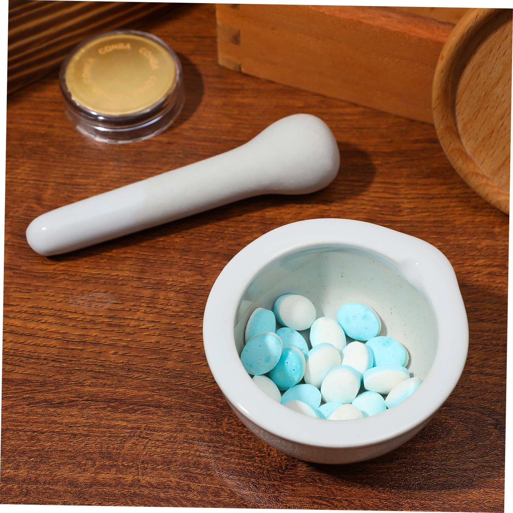2 juegos Mortero y Mano Ergonómicos Cerámicos para Moler Especias y Medicinas Cuenco Resistente y Seguro para Cocina y