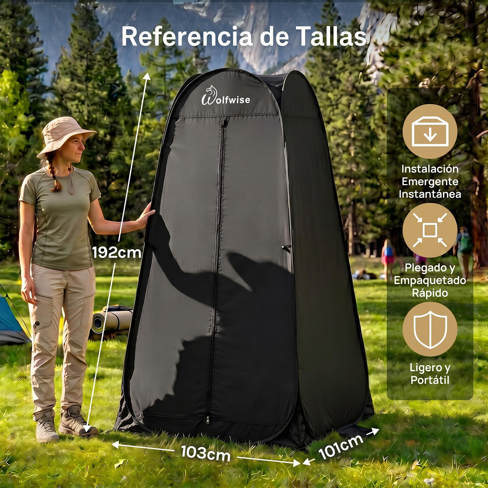 Wolfwise Tienda de Campaña Pop Up Instantánea 40x75 Pulgadas Negro