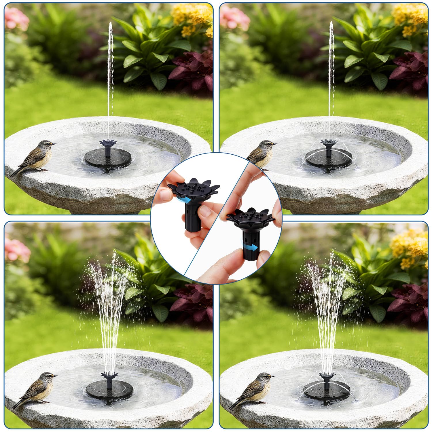 Solar Springbrunnen, Solar Teichpumpe mit Innovative 4-in-1 Düse, 2026 Neueste 1.8W Solarbrunnen, Solar Wasserpumpe Solar schwimmender Fontäne Pumpe für Gartenteich Springbrunnen Vogel-Bad Pool - 3