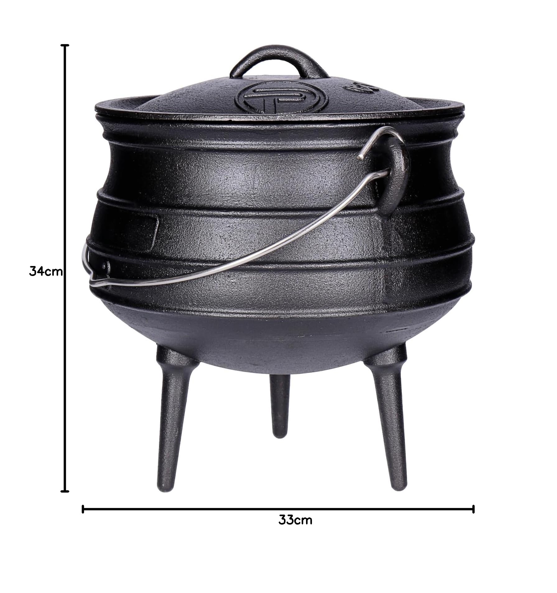 TP BBQ Potjie - Bollitore per fuoco sudafricano in ghisa, forno olandese con coperchio e piedini, pentola per stufare, cucinare, accessorio da campeggio per cooking all'aperto, ca. 8 litri (Pot 3)