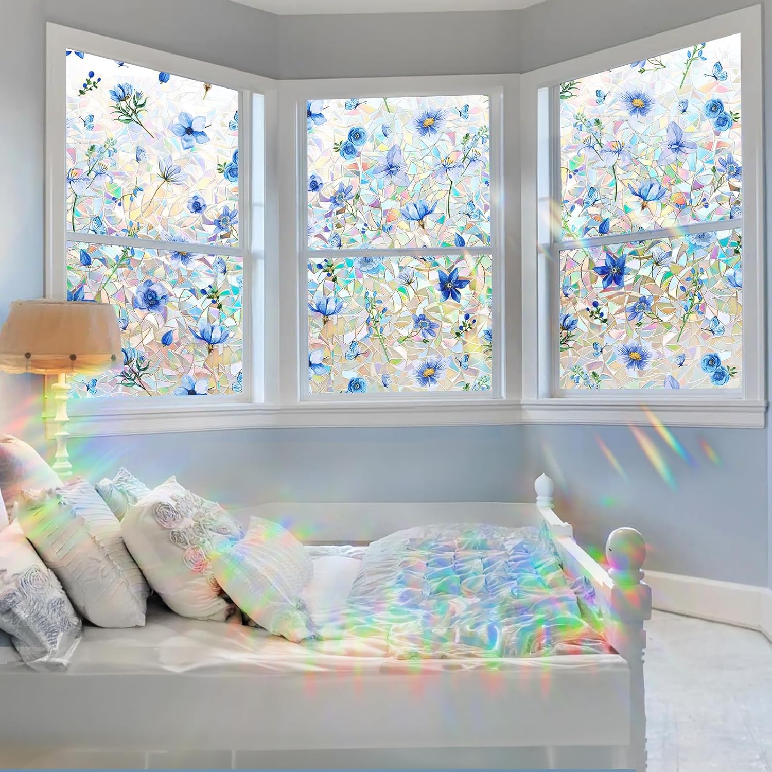 Coavas Stained Glass Window Privacy Film, Rainbow Static Cling Decorative Covering, No Glue Non-Adhesive Removable, UV Blocking Heat Control for Bathroom Bedroom, 23.6 x 78.7 Inches