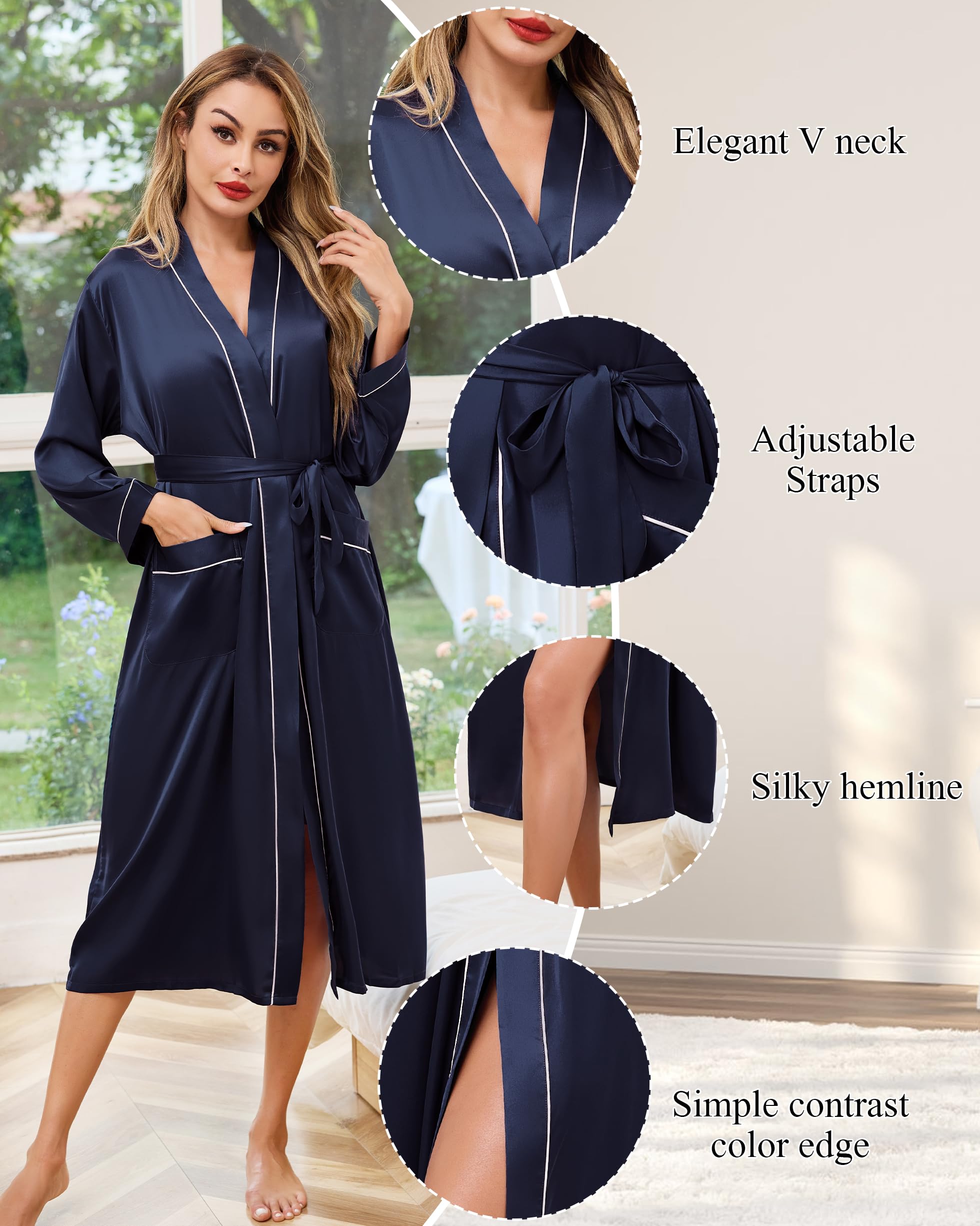 Sopesil Accappatoio da Donna Elegante Kimono Donna Accappatoio Lungo con Cintura e Tasche Adatto per Casa Spa Bagno S-XXL