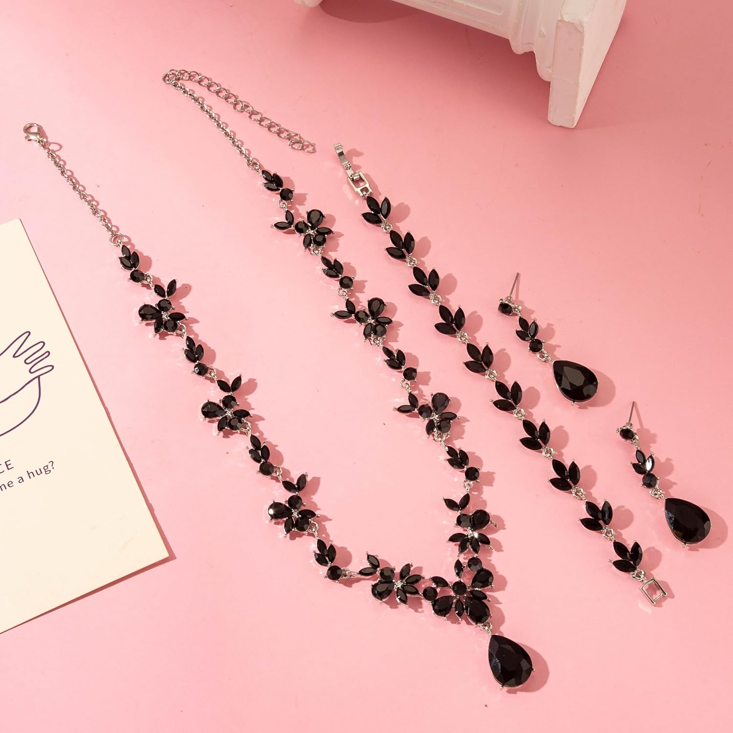 Bridal Wedding Elegant Floral Jewelry Set for Women/Brides/Bridesmaids Crystal Jewelry Set for Wedding Prom Party Bridal Crystal Necklace Earrings Bracelet Set - Image 4