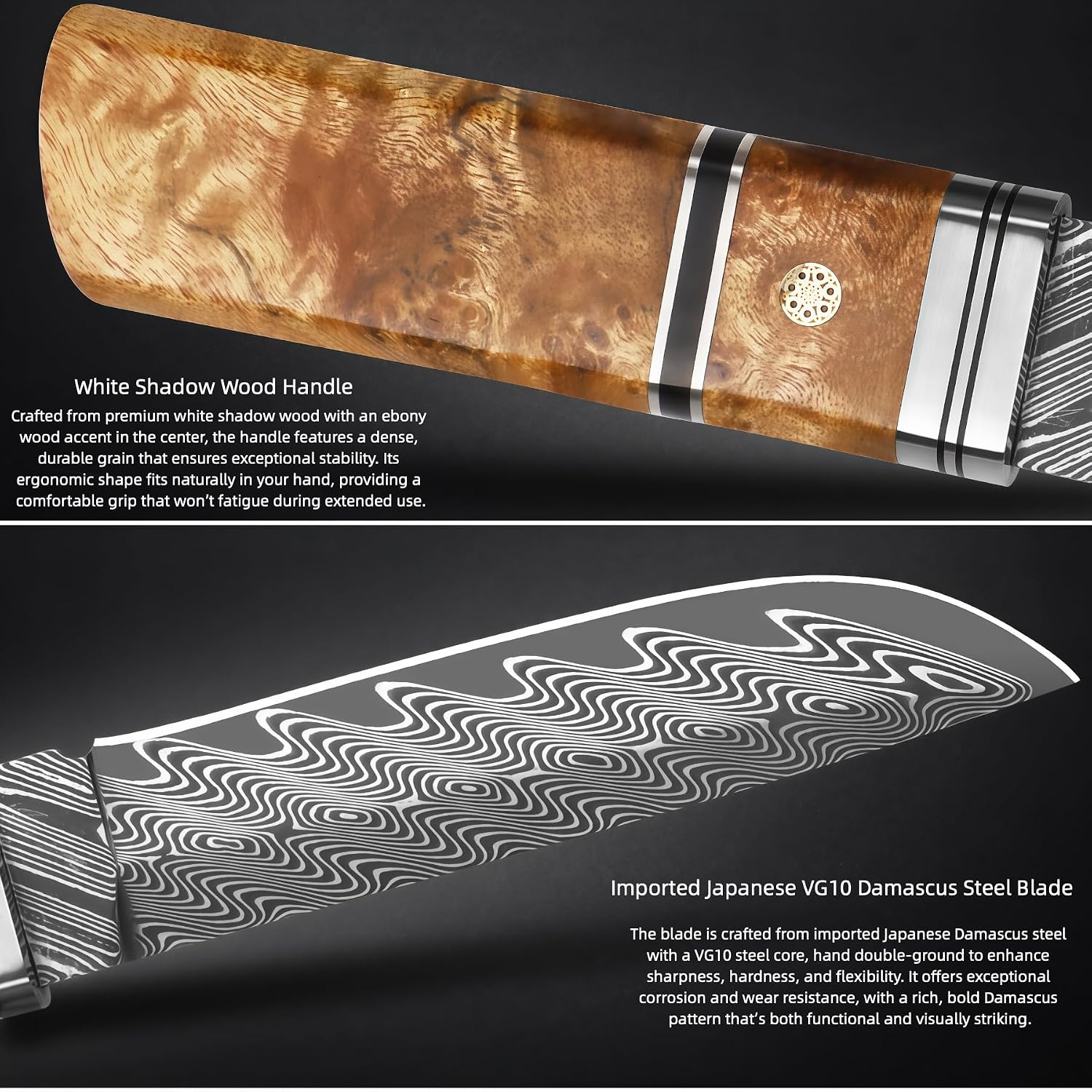 Damascus Steel Knife, Pocket Knife for Men, VG10 Steel Blade, White Shadow Wood Knife Sheath, Fixed Blade, Hand-Forged Damascus, Camping Knives & Tools, Pocket Knives, Men Gift