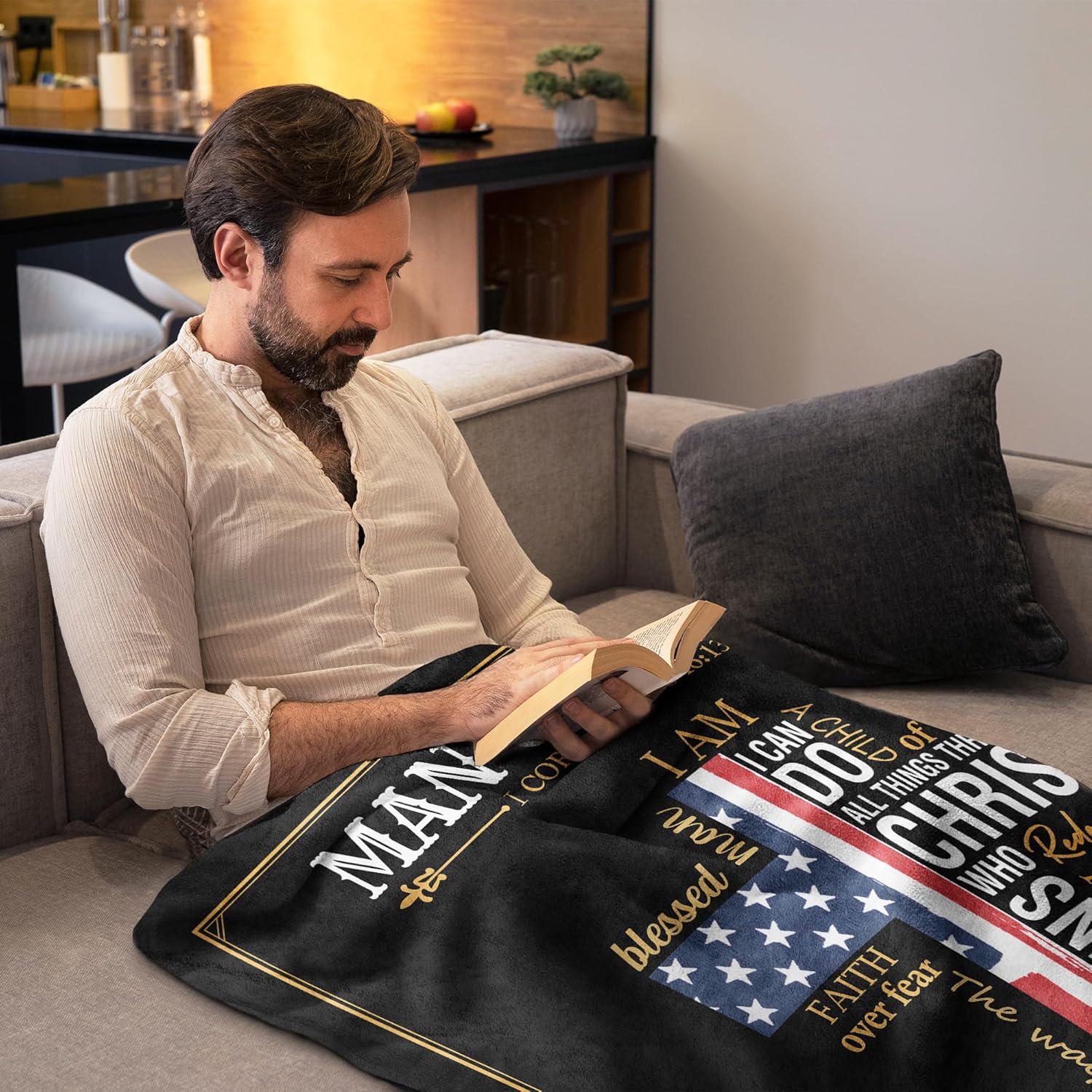 Christian Gifts for Men, Catholic/Inspirational/Spiritual/Baptism/Religious/Pastor Appreciation Gifts for Men, Faith Based/Bible Verse Gift for Boys, Man of God Blanket 60" X 50" - Image 2