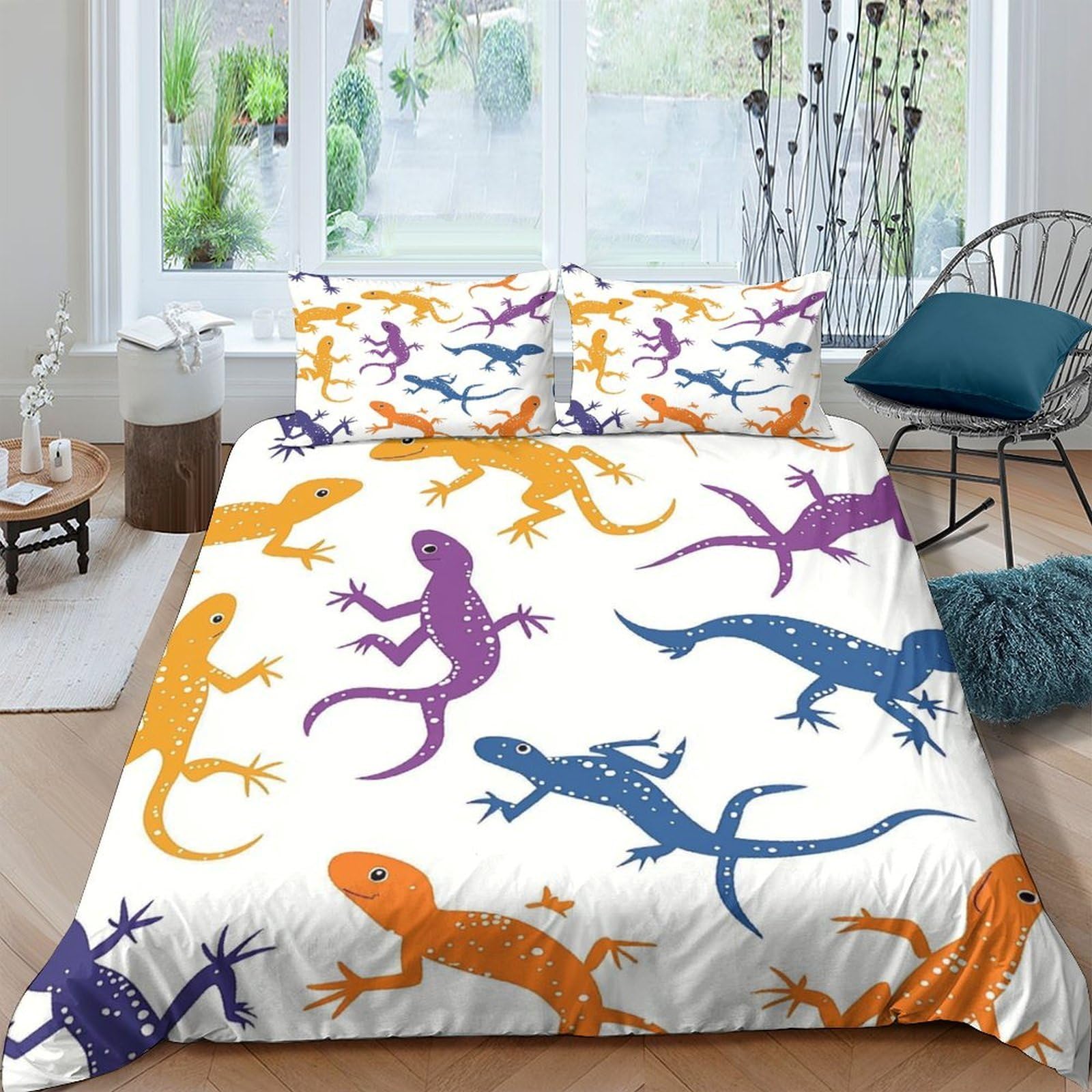 Ctjqhvkz Style-2 3D Printed Colorful Lizard Pattern Fitted Sheet Microfiber Soft Anti-Slip Gecko Mattress Cover For Bedroom Dorm Decor Single（135X200cm）