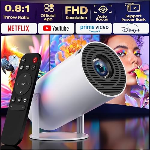 Mini Projector 1080P FHD 4K Support with Wifi & Bluetooth, Smart Portable Projector for Bedroom, Auto Keystone 180° Rotatable with Built-in Speaker Compatible for iPhone/HDMI/USB/Laptop/TV Stick