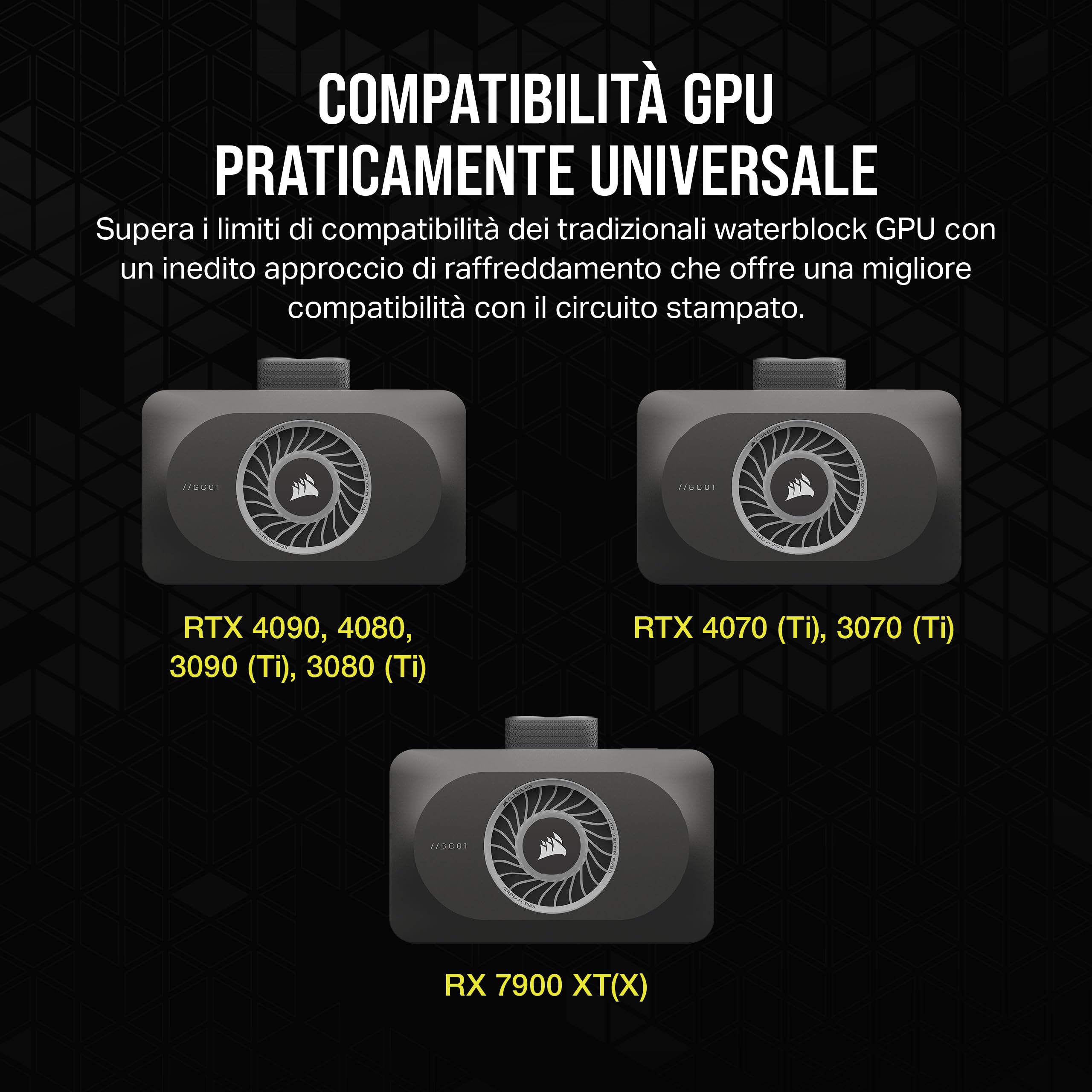 CORSAIR iCUE LINK XG3 RGB Hybrid Waterblock per GPU - Sistema di Raffreddamento Ibrido Personalizzato - Compatibilità con RTX 4090, 4080, 3090 Ti, 3090, 3080 Ti, 3080 - Nero