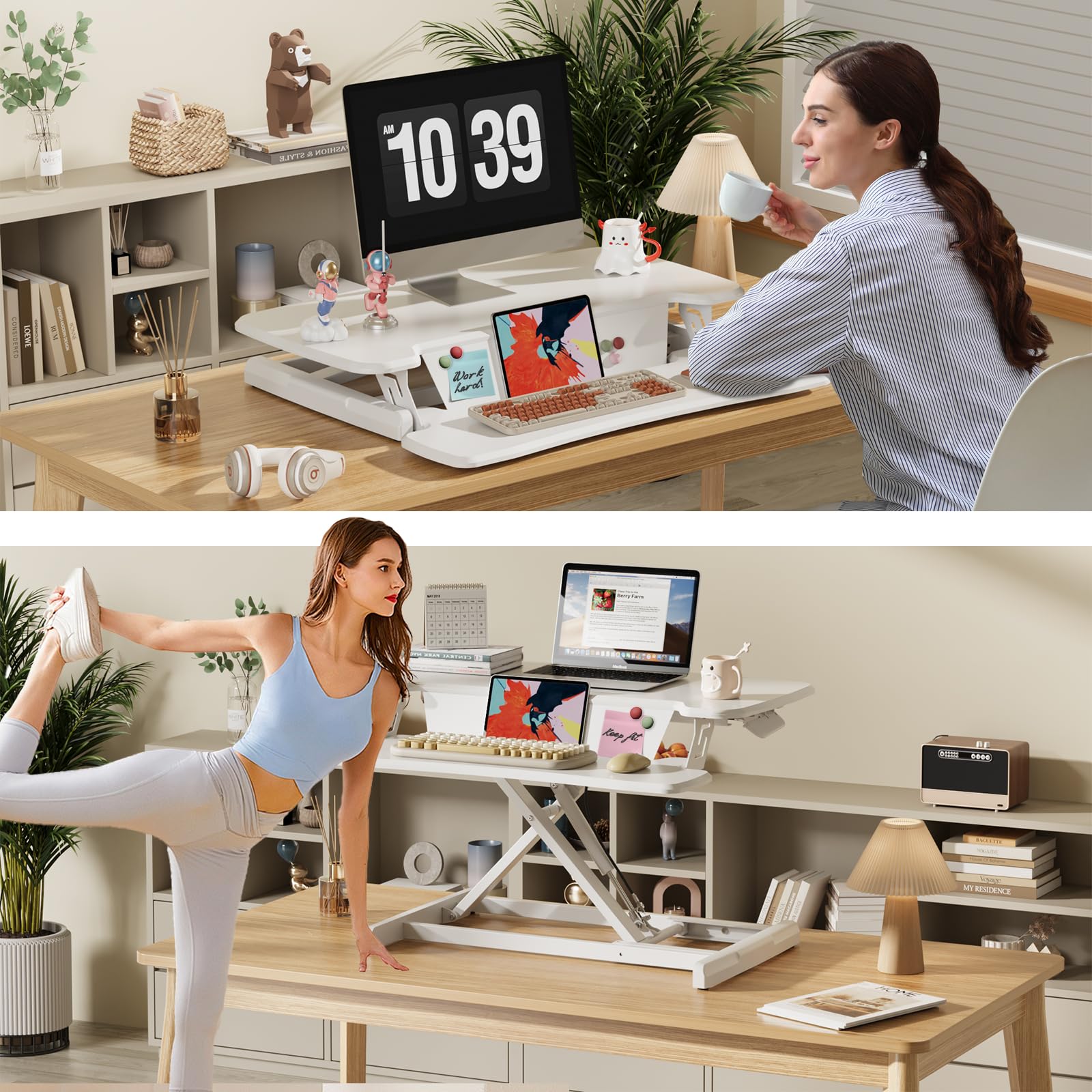 JOY worker Standing Desk Converter 32 Height Adjustable Sit Stand Up Desk Riser with Keyboard Tray 6 Fridge — view 8