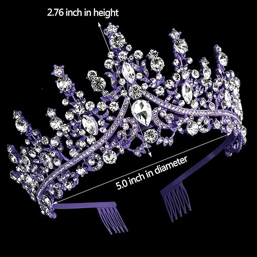 Miniatura 7 de TOBATOBA Tiaras moradas de corona morada, tiaras y coronas de diamantes de imitación para mujer, tiara de boda para novia, corona de reina, tocados