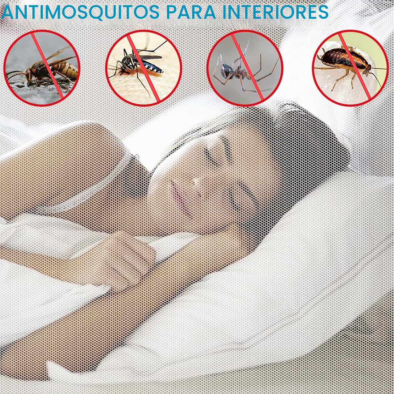Qooloo Mosquitera de cama, Mosquitera Cama doble, 200x200x180cm Mosquitera Cuadrada Mosquitera Interior Móvil