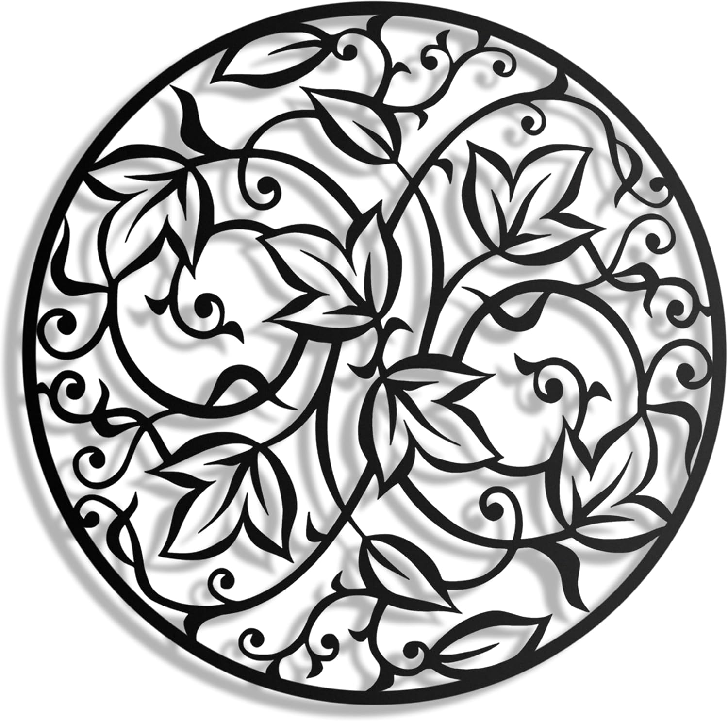 Black Metal Wall Art, Round Leaf Mandala Wall Decor, Modern Farmhouse Botanical Wall Hanging, Rustic Metal Wall Decoration for Living Room, Bedroom, or Entryway, Gift for Him, Modern Home Christmas Gift (27"x27")