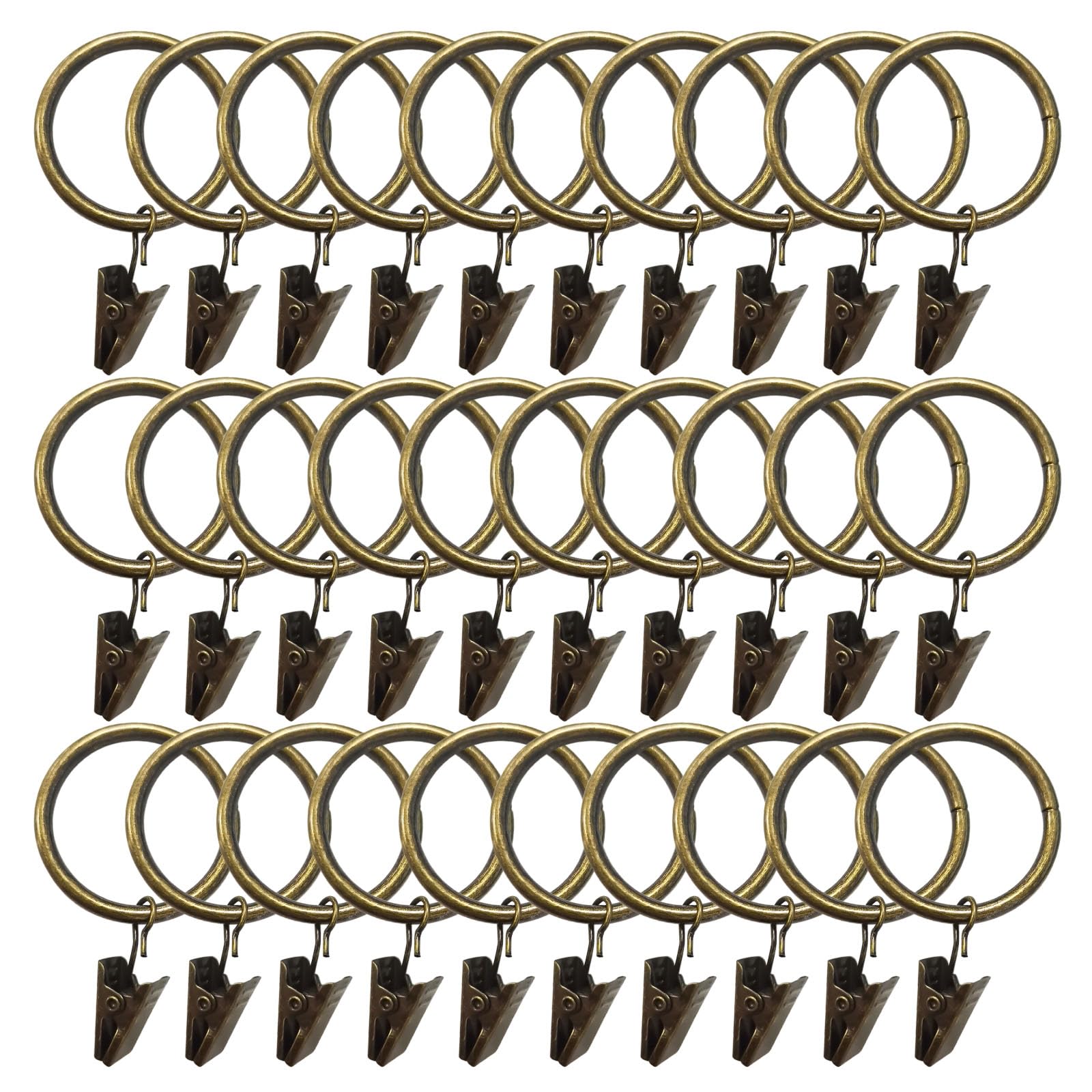 Eagles Bronze Curtain Rings - 1.38inch/35mm Inner Dia Drapery Rings with Clips, Heavy-Duty Metal Decorative Drape Clip Hooks Set,Curtain Pole Rings fit Rods up to 32mm (1-1/4