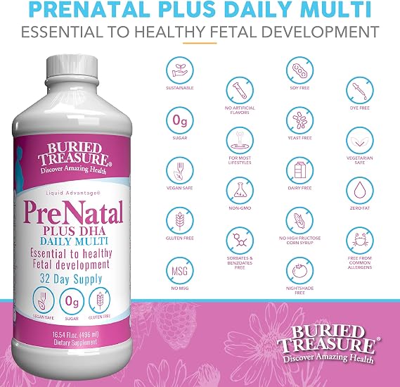 Buried Treasure Prenatal Plus DHA Complete, 16 oz, Natural DHA Omega3 Iron