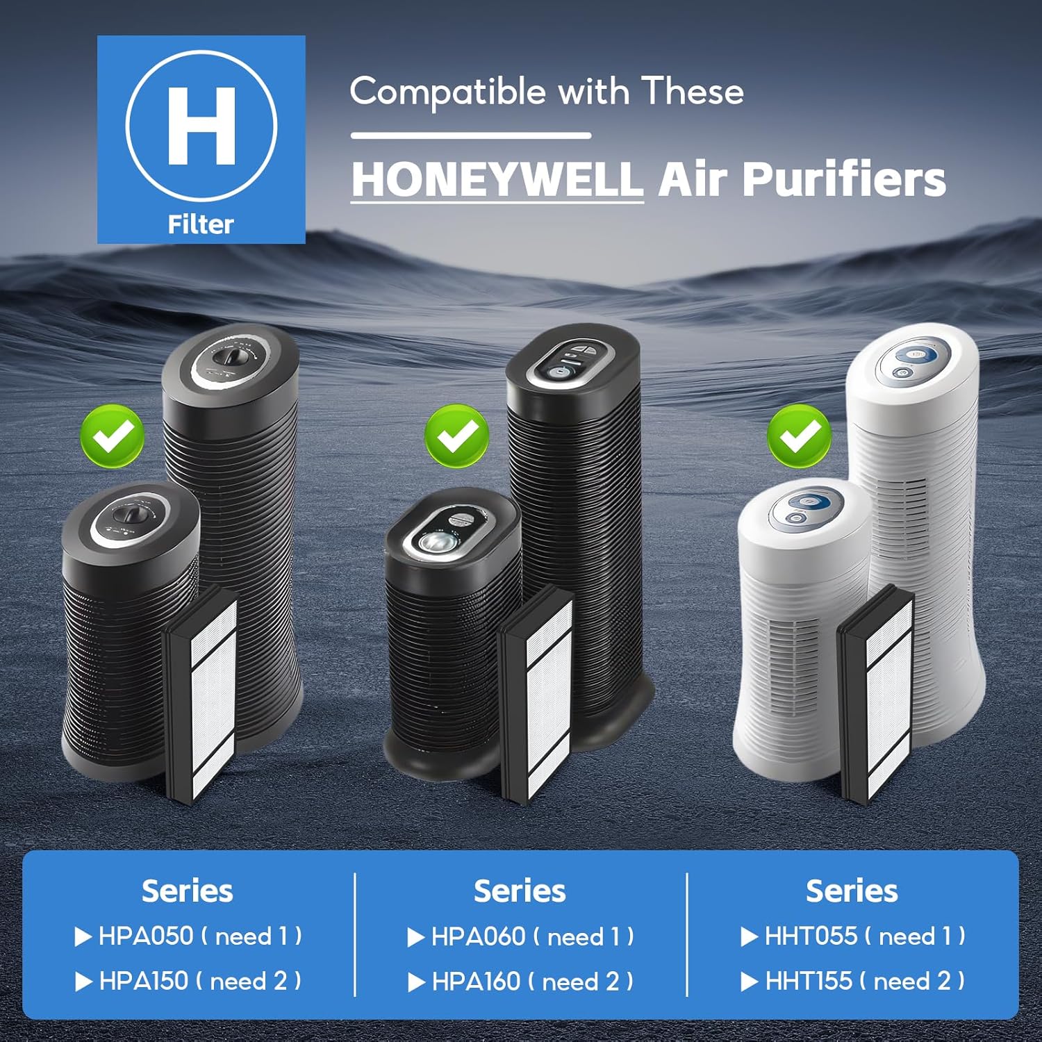 4*HEPA Filters+8*Carbon Filter, Compatible with Honeywell H Filter, True H13 HEPA Replacement Filters H Compatible with HRF-H1 HRF-H2, Fits Model HPA050, HPA150, HPA060, HPA160, HHT055, HHT155 - Image 2