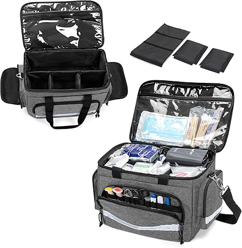 Vista 2 de Damero Bolsa de trauma médico, bolsas de primeros auxilios, bolsa médica vacía con divisores desmontables, ideal para enfermeras, fisioterapeutas