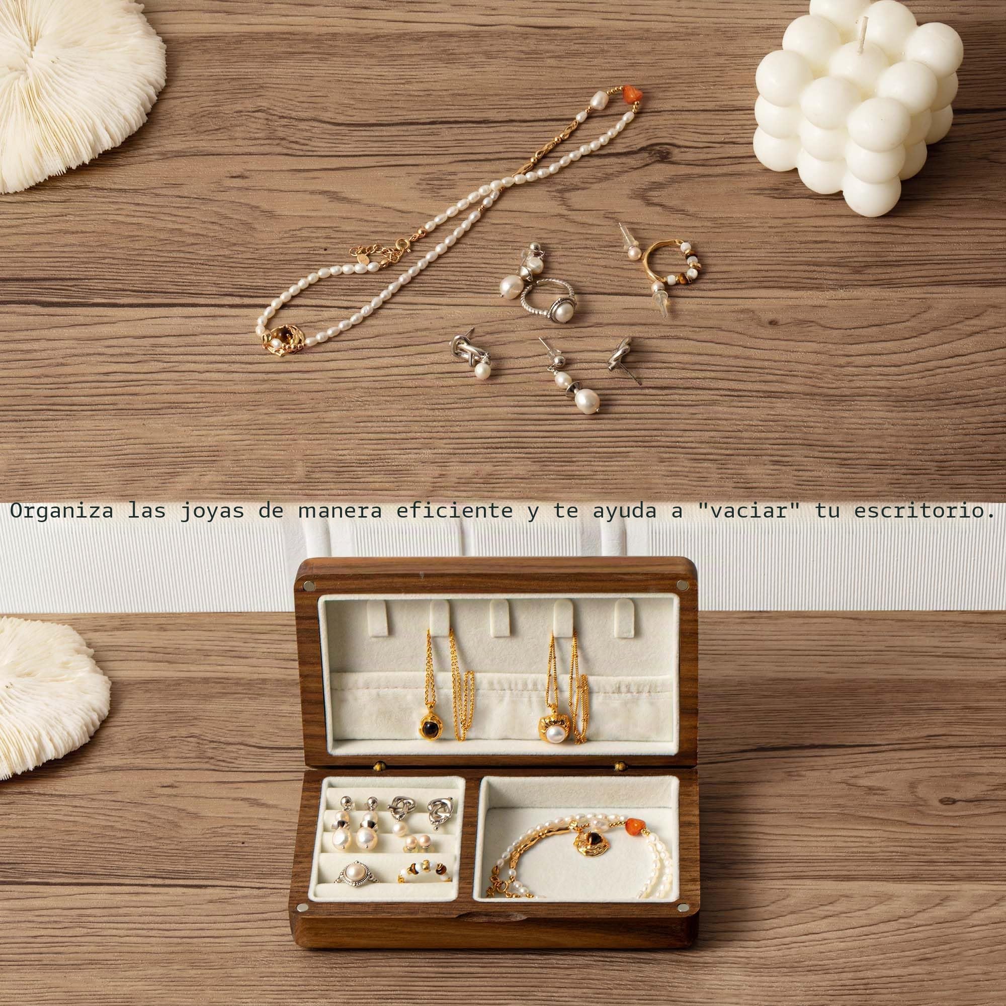 Joyero de madera para mujer caja organizadora de madera maciza collares, anillos, caja de almacenamiento Caja de Joyas,organizador para anillos collares pendientes, regalo original para mujer,