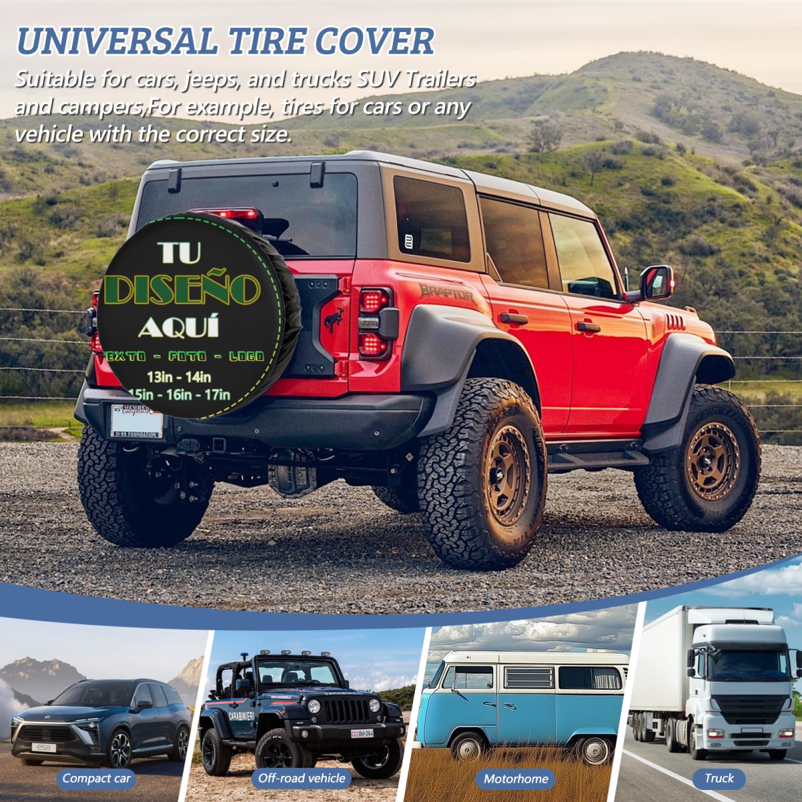 Funda Rueda Repuesto Personalizados agregue su Foto/Logo/Texto Funda de Rueda 4x4 Personalizada de Repuesto Impermeables, a Prueba de Polvo para remolques campistas,RV,SUV