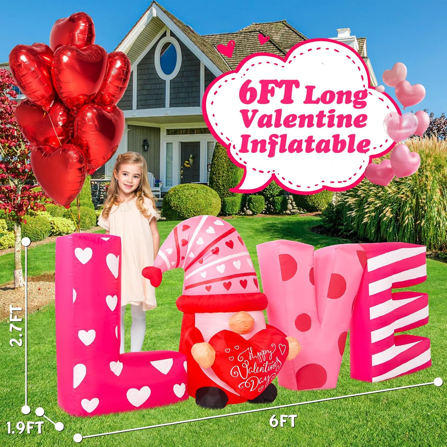 Valentines Day Inflatables Outdoor Decorations 6ft Long Valentines Day Inflatable Love Letters Blow Up Yard Decor Gnome Romantic Heart Lighted Blowups Outside Lawn Party Wedding Anniversary
