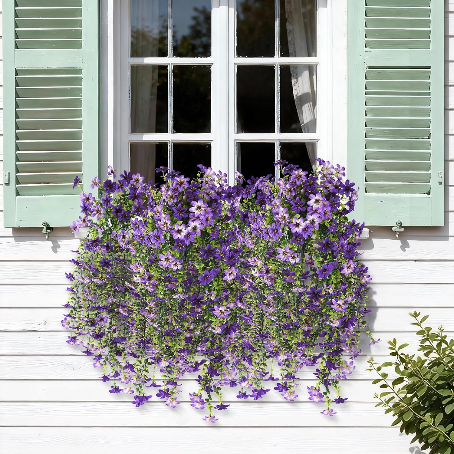 Artificial Hanging Flowers for Outdoors, 2 Pcs Fake Hanging Flowers Spring Summer Decor, UV Resistant Faux Artificial Outdoor Plants for Planter Front Door Porch Patio Garden Yard(Gradient Purple) - Image 4