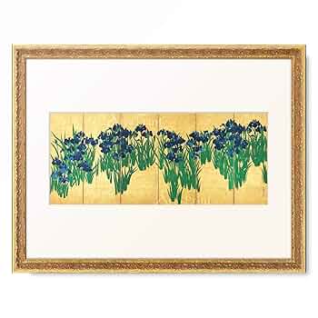 尾形光琳、四季草花図屏風、超希少・大判画集画、新品高級額装付 尾形光琳、四季草花図屏風、超希少・大判画集画