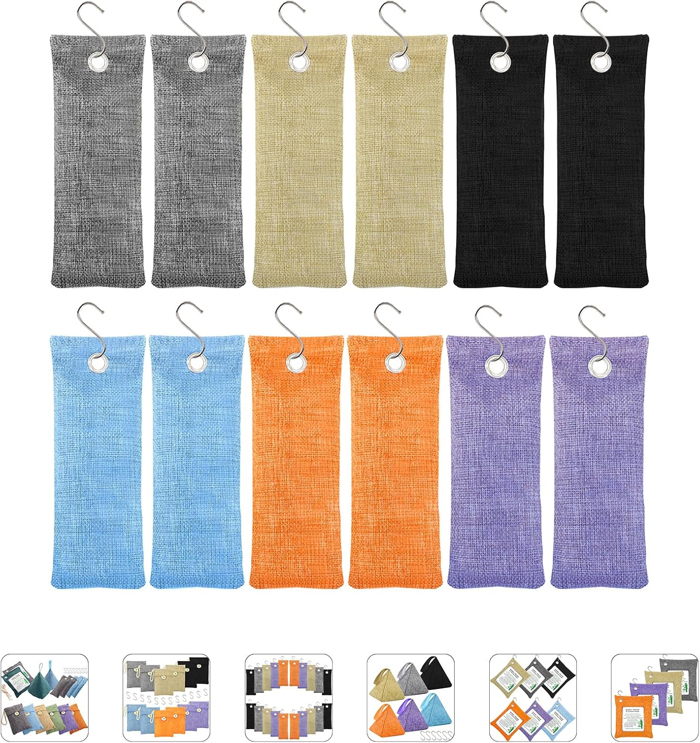 Charcoal Air Purifying Bags 12 Pack×100g Bamboo Charcoal Bags Odor Absorber, for Car