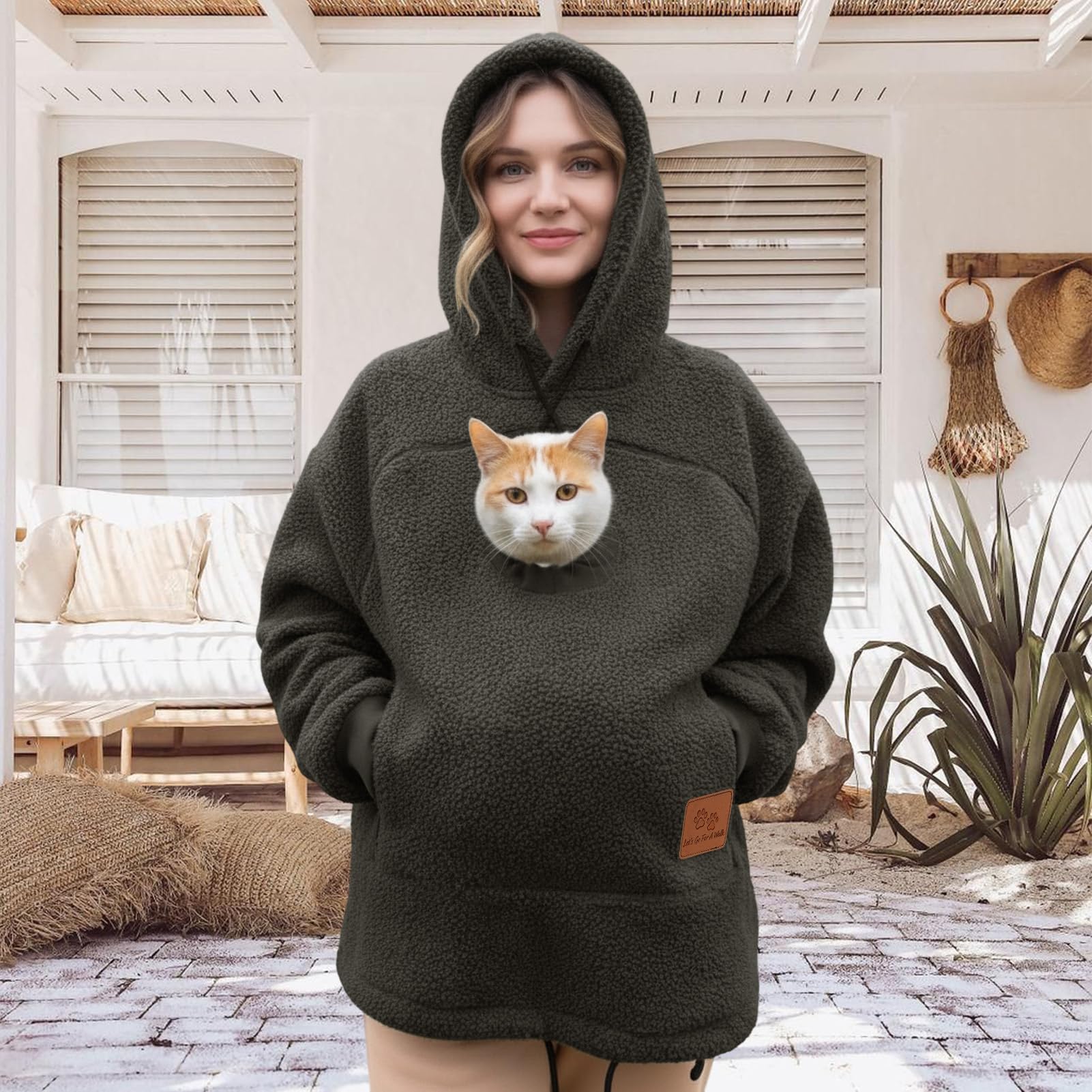 Generico Felpa con Cappuccio for Marsupio for Cani E Gatti con Cerniera, Tasca A Marsupio, Felpa con Cappuccio for Trasportino for Animali, Felpe Calde E Sciolte(Gray,Large)