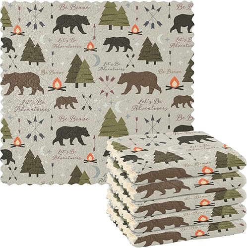 linqin Trees Arrows Bears - Juego de 6 toallas de microfibra reutilizables para la mesa del baño
