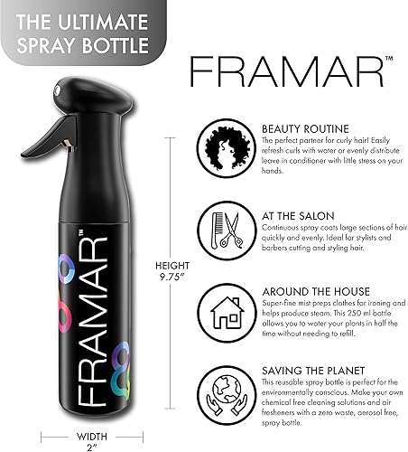 Miniatura 11 de FRAMAR Botella de spray para el cabello de alta calidad, botella de pulverización continua para cabello, rociador de agua, rociador continuo
