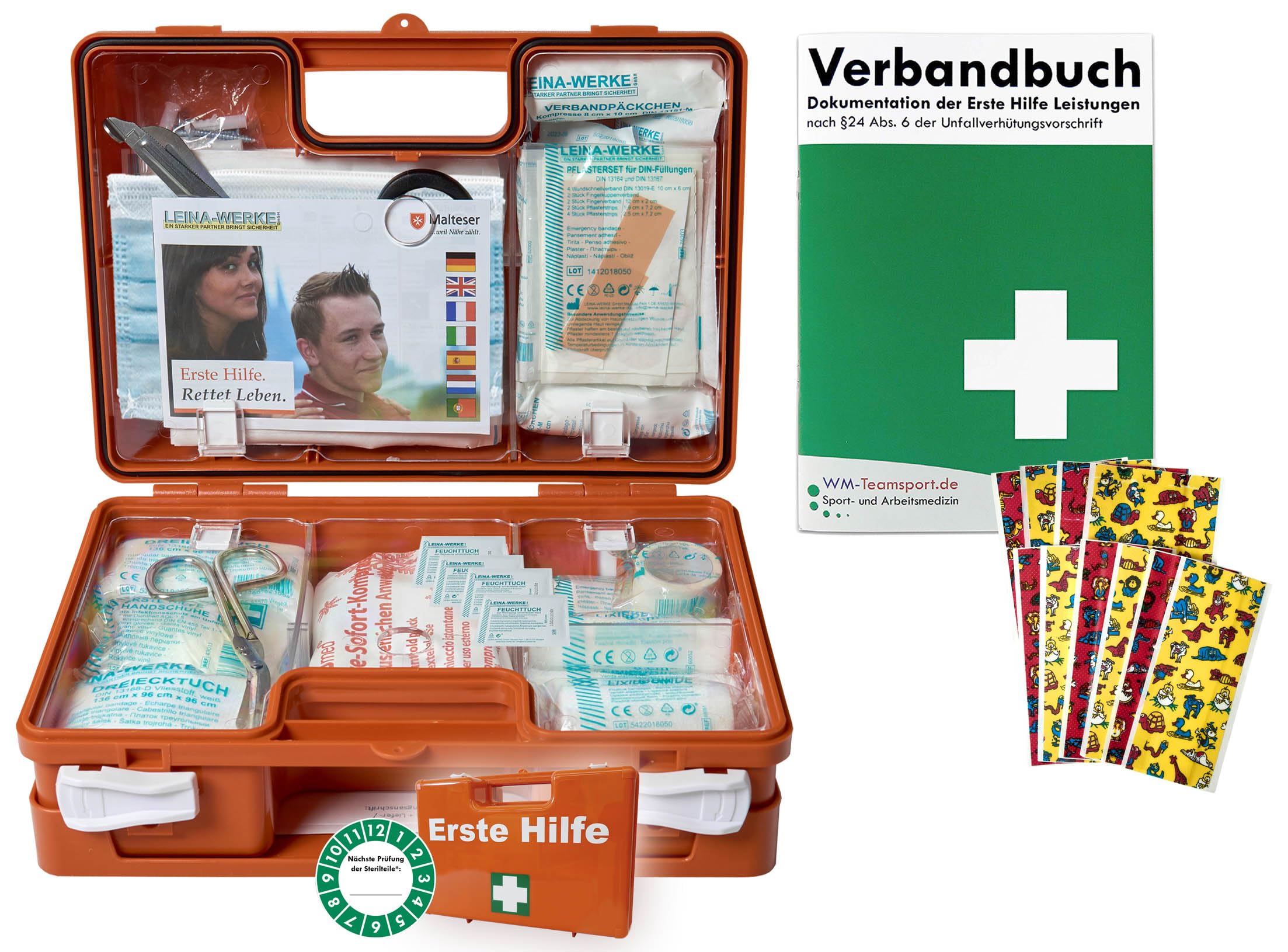Erste-Hilfe-Koffer KITA nach aktueller DIN 13157 für Betriebe + DIN/EN 13164 für KFZ - mit Verbandbuch