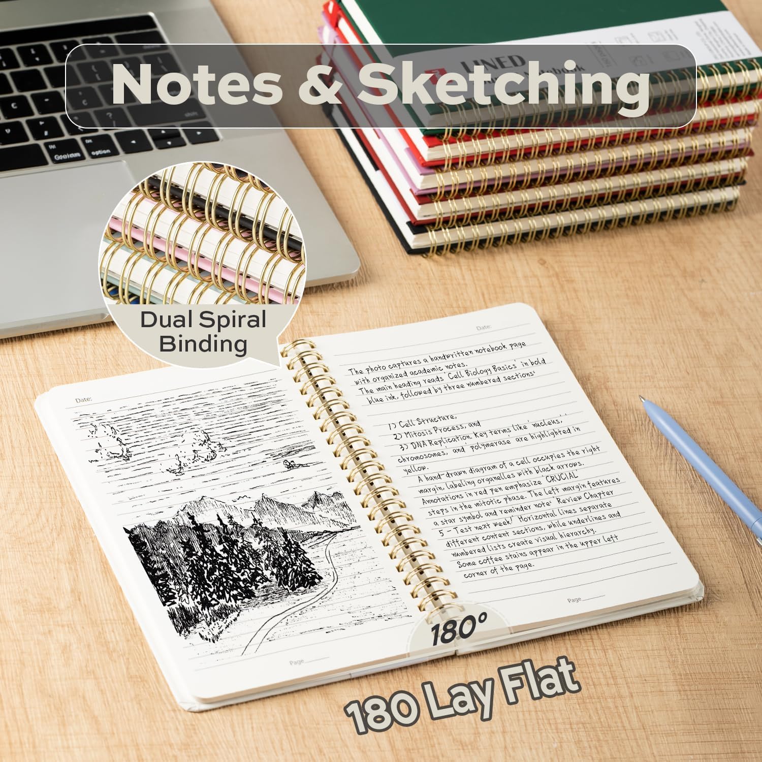 deli Lot de 3 carnets à spirales lignés, 160 pages, format A5 (14 x 20,3 cm), carnet d'écriture à couverture rigide, journal à spirale ligné pour homme et femme – Parfait pour le travail, l'école, le