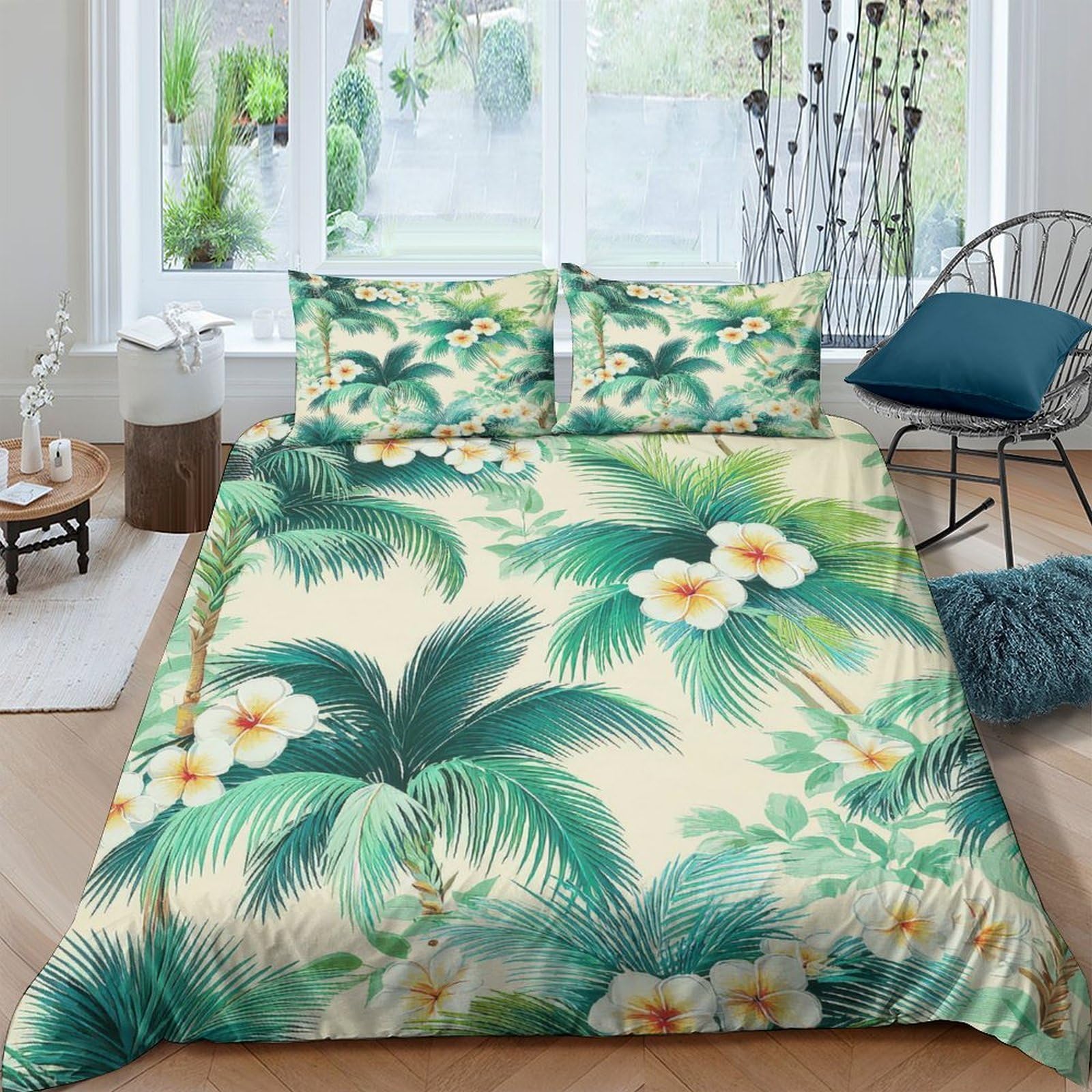 Ctjqhvkz Style-4 3D Printed Tropical Palm Fitted Sheet Microfiber Soft Floral Paradise Mattress Cover For Bedroom Guest Room Decor Single（135X200cm）