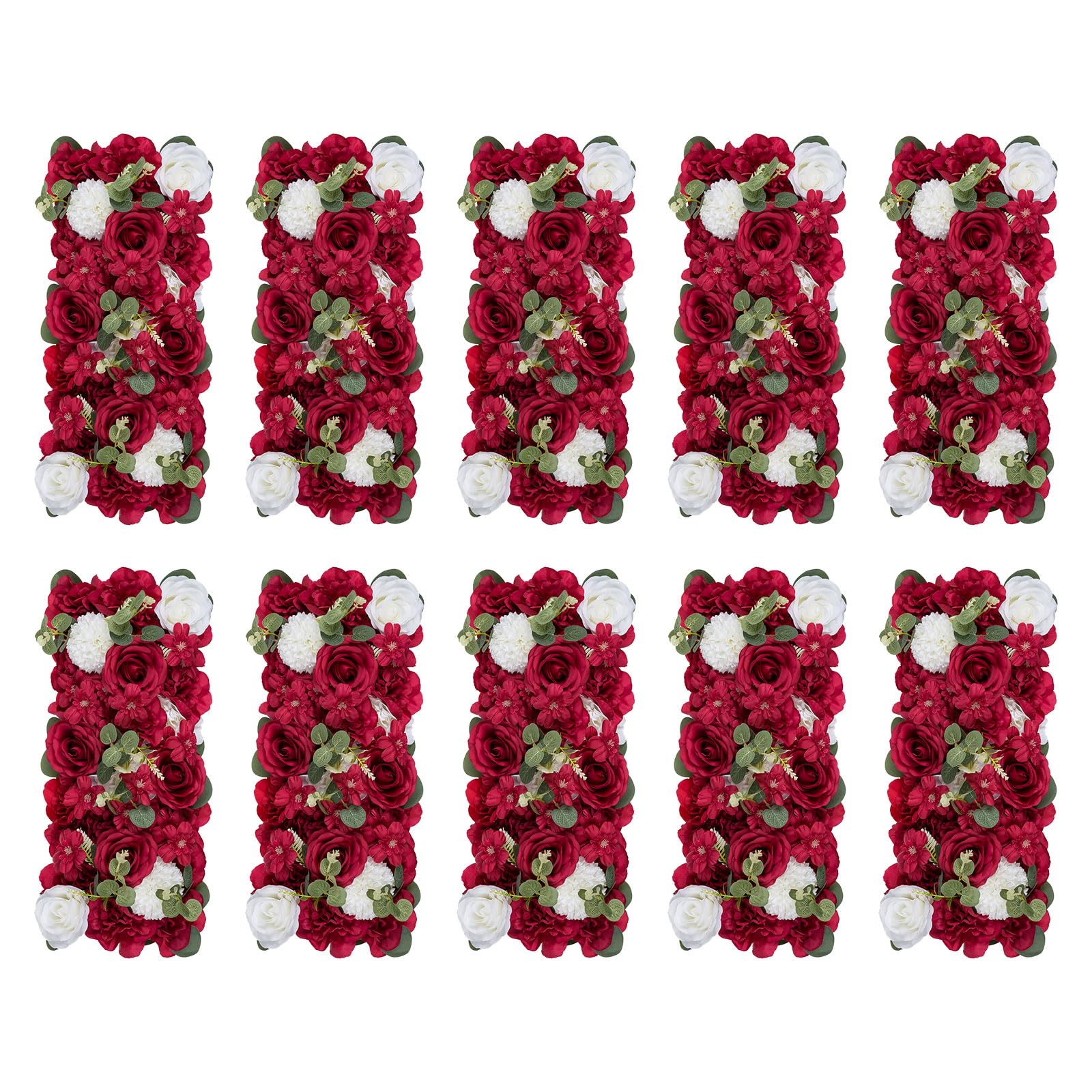 BLOSMON Wedding Table Flower Centerpieces: 10pcs Burgundy White Artificial Silk Rose Floral Arch Arrangements Center Piece for Party Bridal Shower Reception Sweetheart Dining Table Runner Decorations