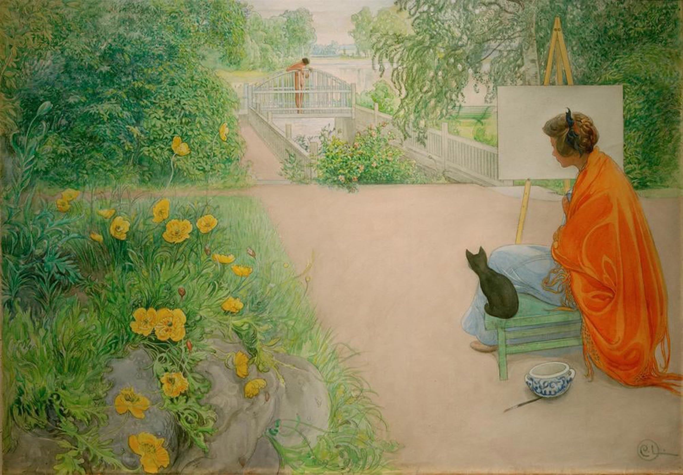 SERENDIPITP Vintage Wall Art Canvas Nordic Poster Canvas Print Picture The bridge by Carl Larsson Wall Art Poster for Home Decor 60x90cm