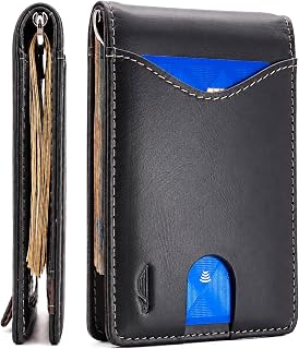 Slim Bifold Wallet for Men Leather RFID Blocking Money Clip - Black