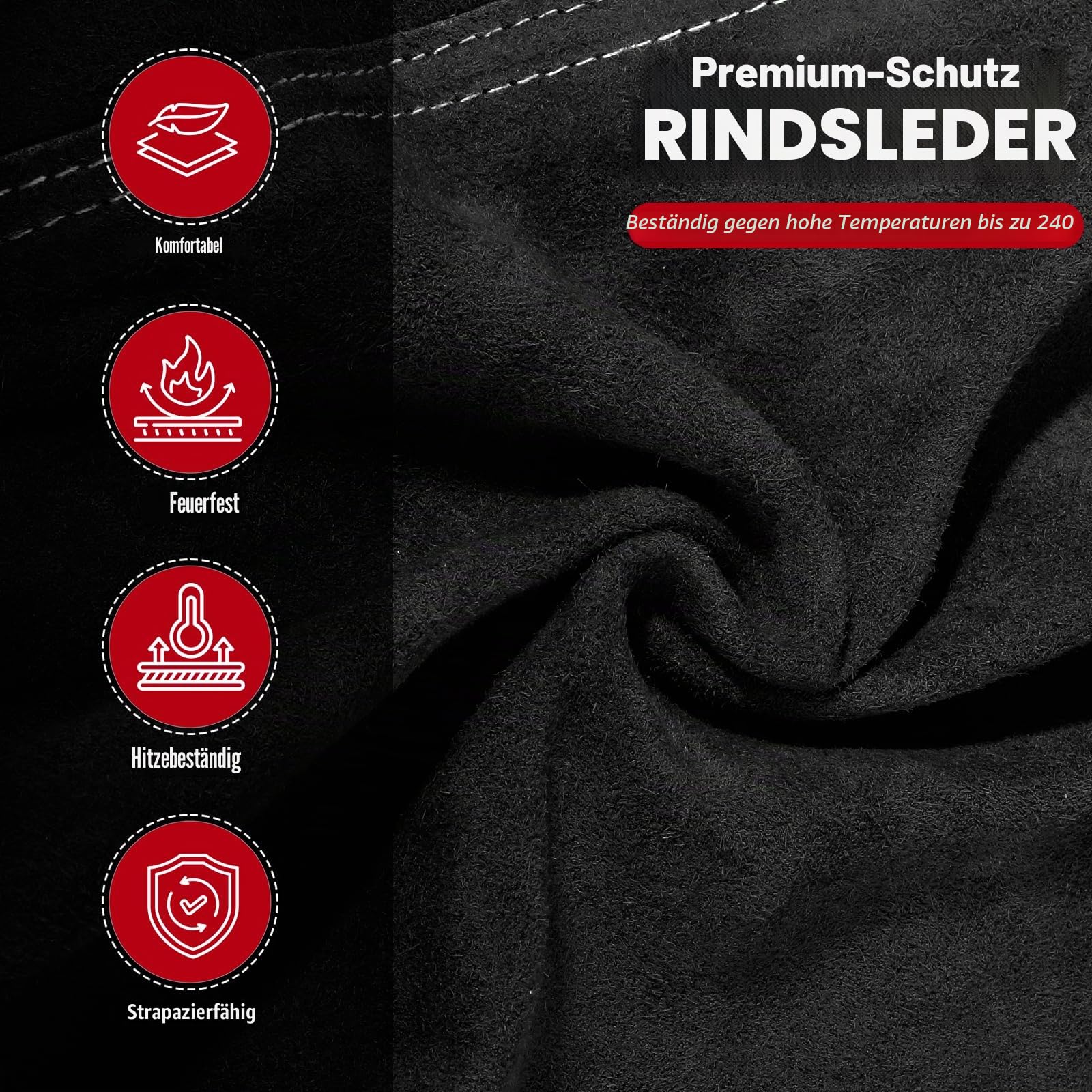 QeeLink Schweißerjacke Leder, Flammhemmend, Feuerfeste Arbeitslederjacke | Hitzebeständig, Atmungsaktiv, Strapazierfähig