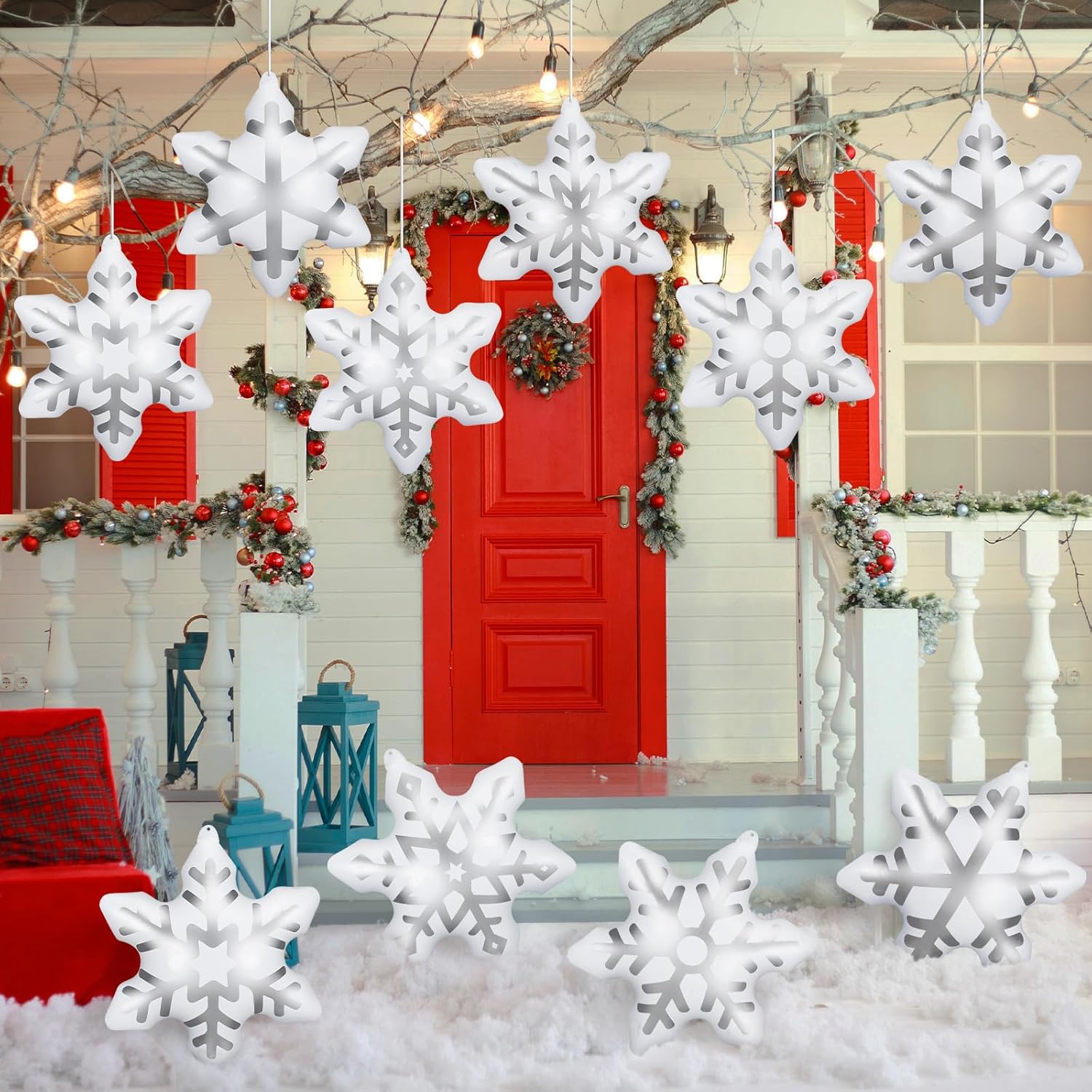 Chitidr 12 Pieces Winter Christmas Inflatable Snowflake