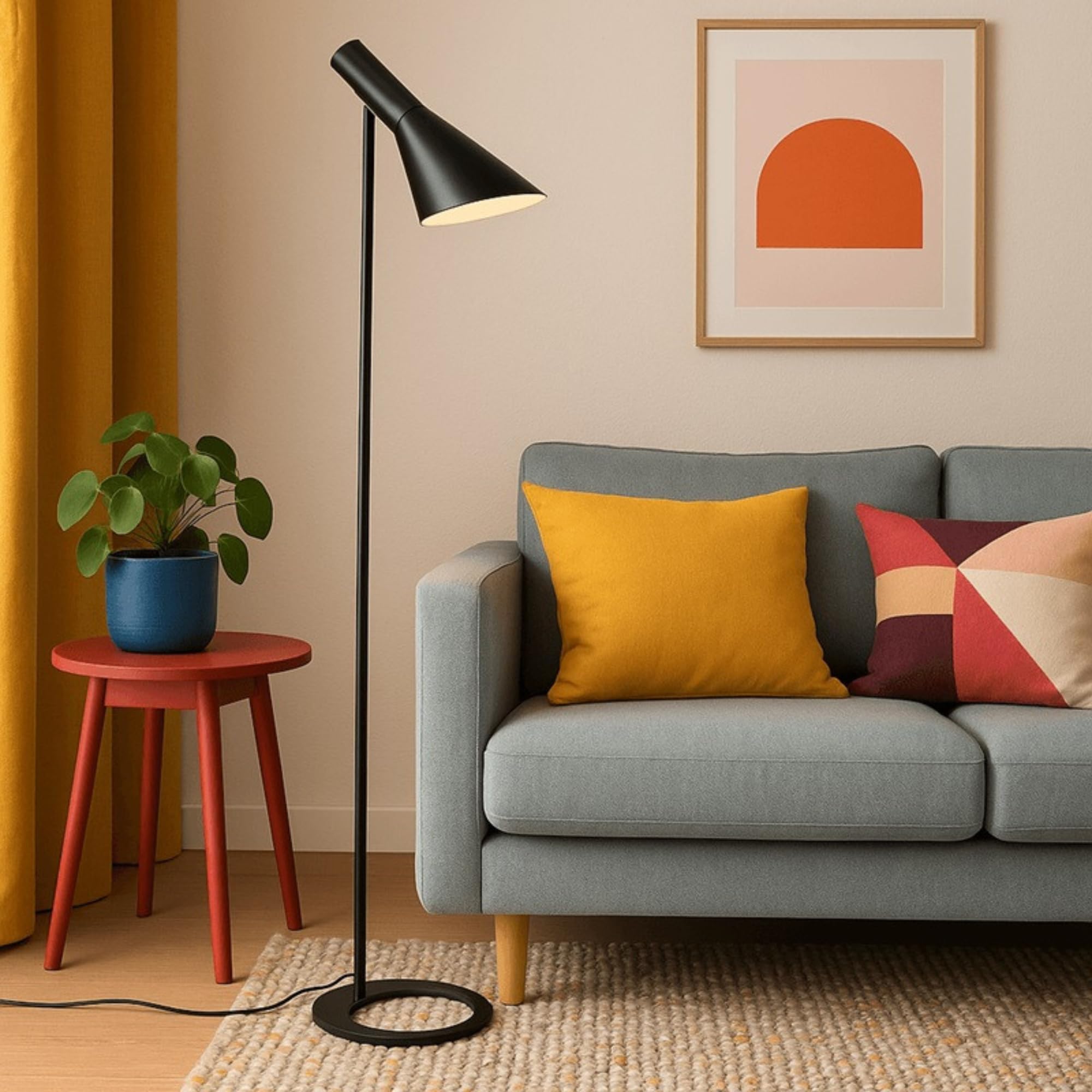 BarcelonaLED Stehleuchte, modernes Design, nordisches Metall, Schwarz mit E27 Fassung mit verstellbarem Kopf, Fußschalter für Boden Wohnzimmer Schlafzimmer Studio