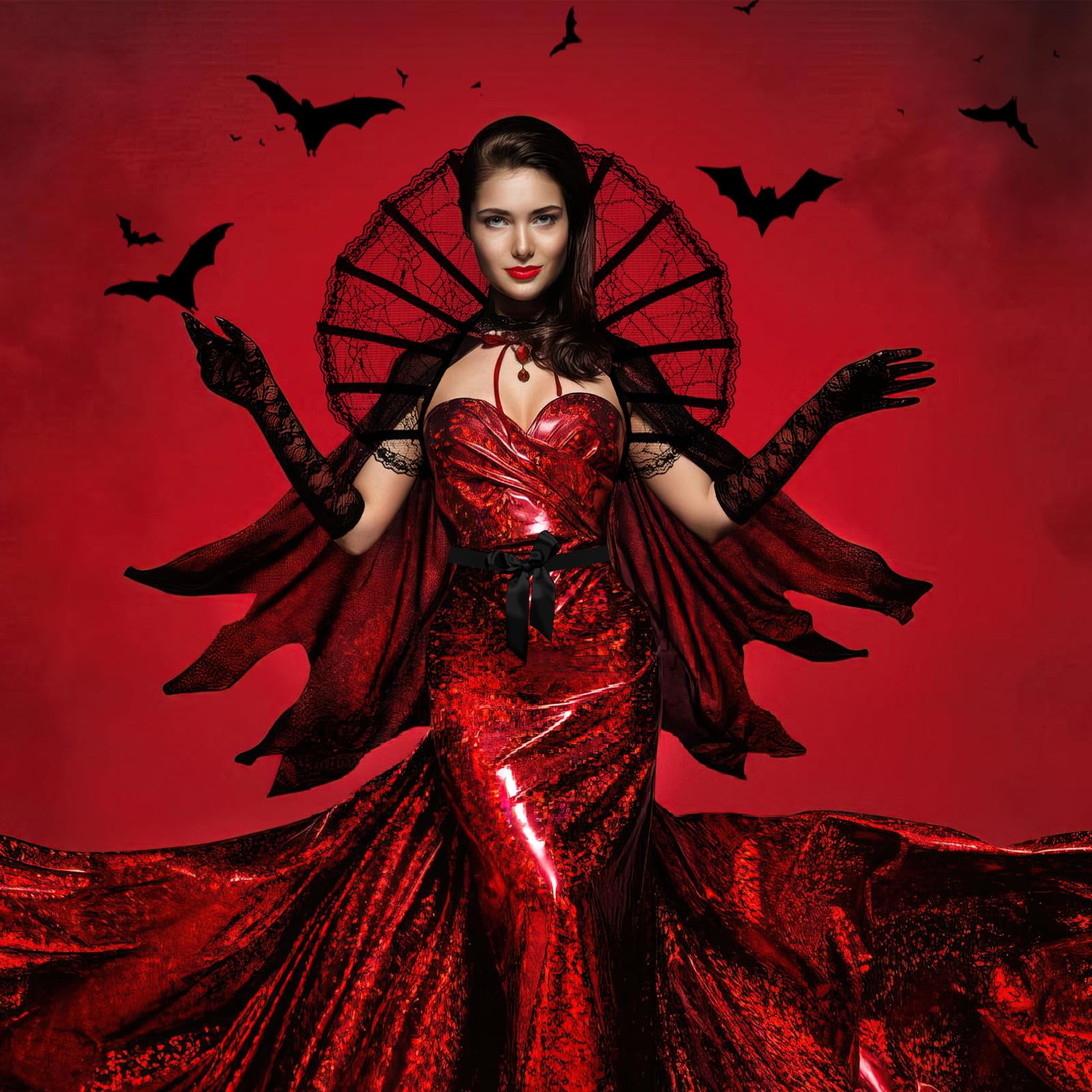 Collare in Pizzo Vittoriano, Scialle Gotico, Scialle in Pizzo, Coprispalle di Piume, Mantello da Vampiro, Adatto per Halloween, Carnevale, Cosplay, Masquerade, Spettacolo Teatrale