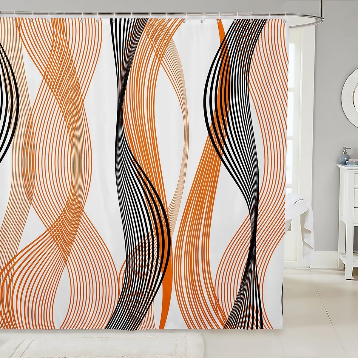 jejeloiu Green Abstract Art Shower Curtain for Bathroom Decor Modern Abstract Bath Curtain for Kids Boys Girls Geometric Bathroom Waterproof Accessories with 12 Hooks Soft 72"x78"