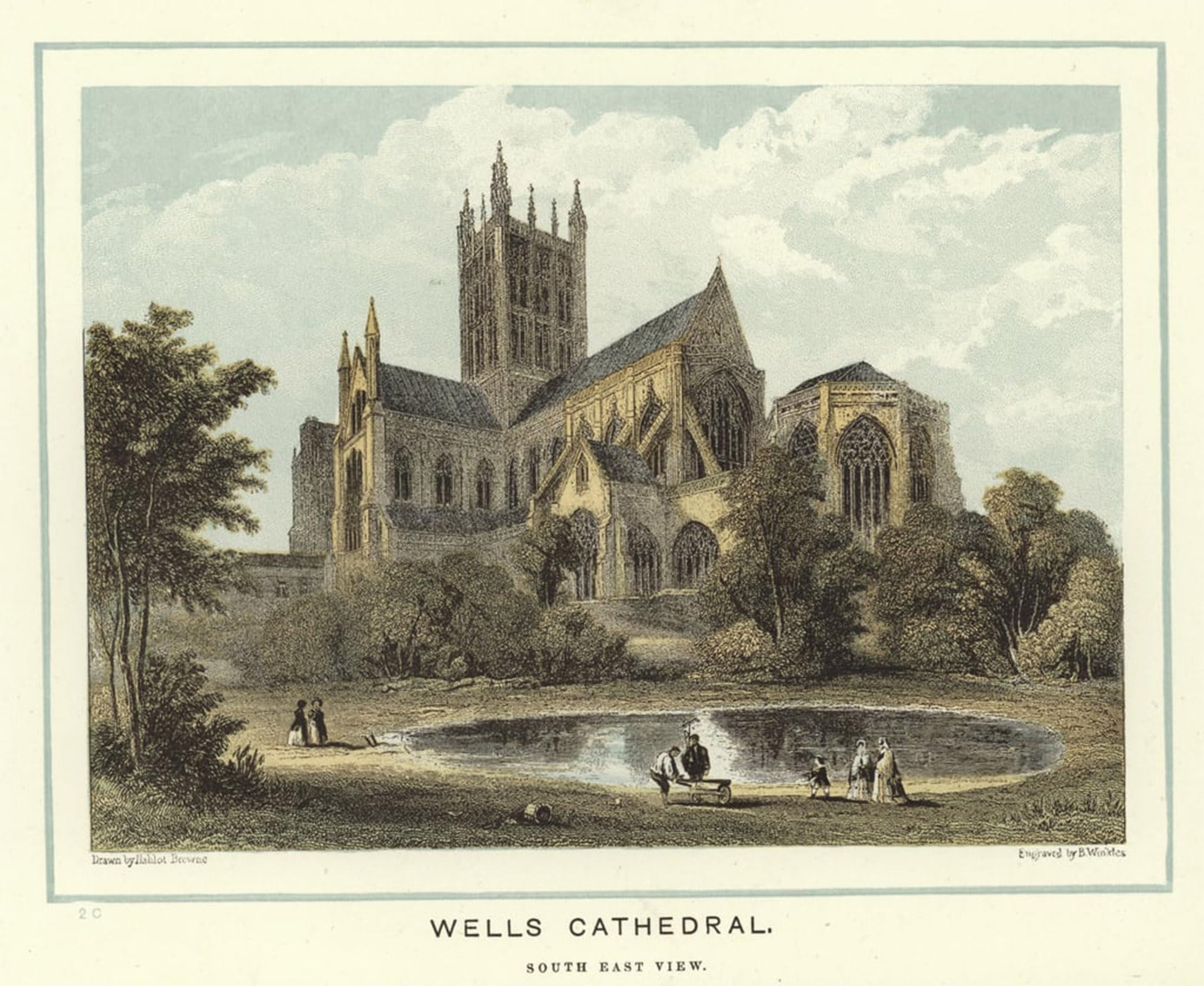 SERENDIPITP Vintage Picture Print on Canvas Wall Art Poster Wells Cathedral South East View by Hablot Knight Browne Artwork Print Poster for Wall Decor 60x90cm