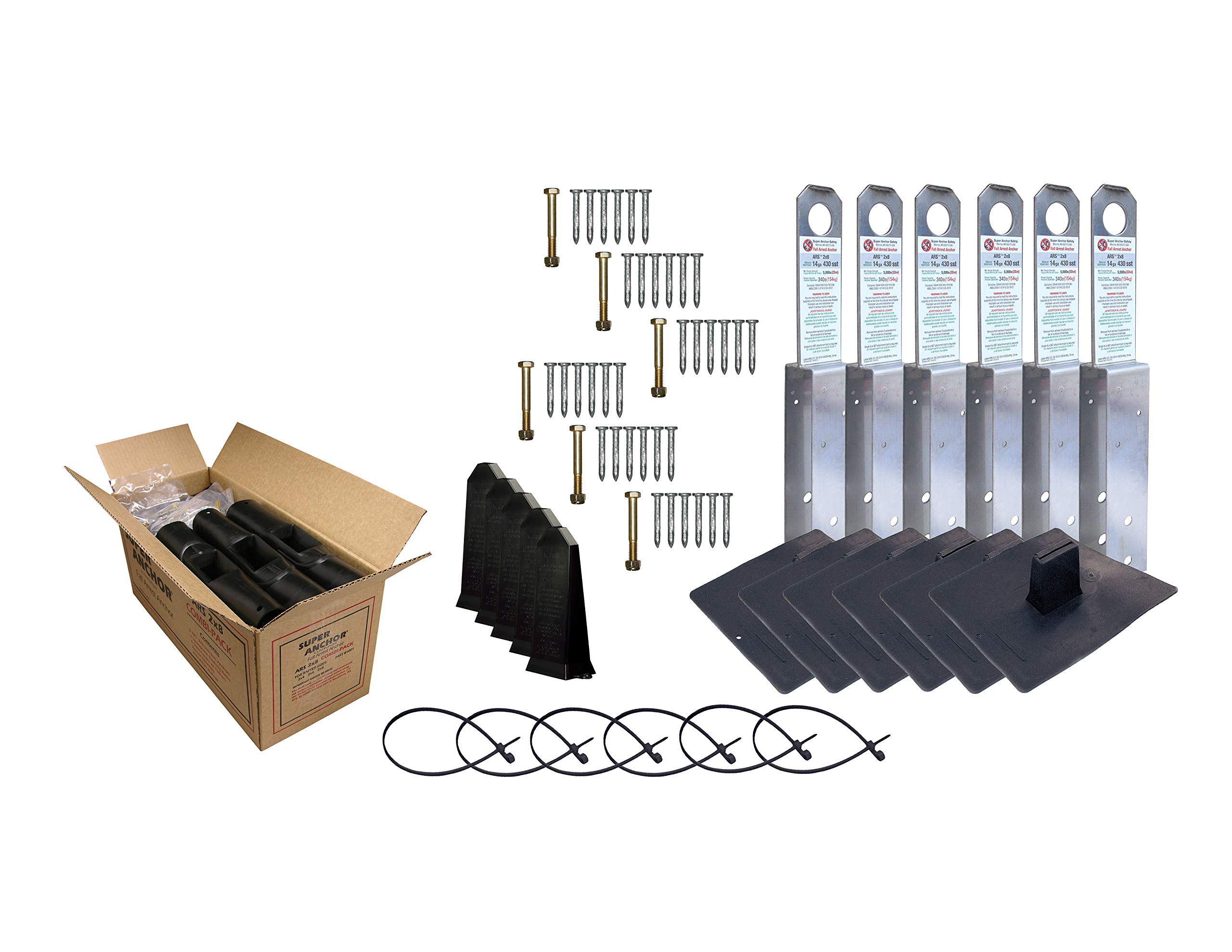 ARS 2x8 Fall Arrest Anchor Kit 14ga SST. Retail Box of 6 Anchors, Flashings, Stem Covers, and Fasteners. For Single Anchor Kit See No. 2801.