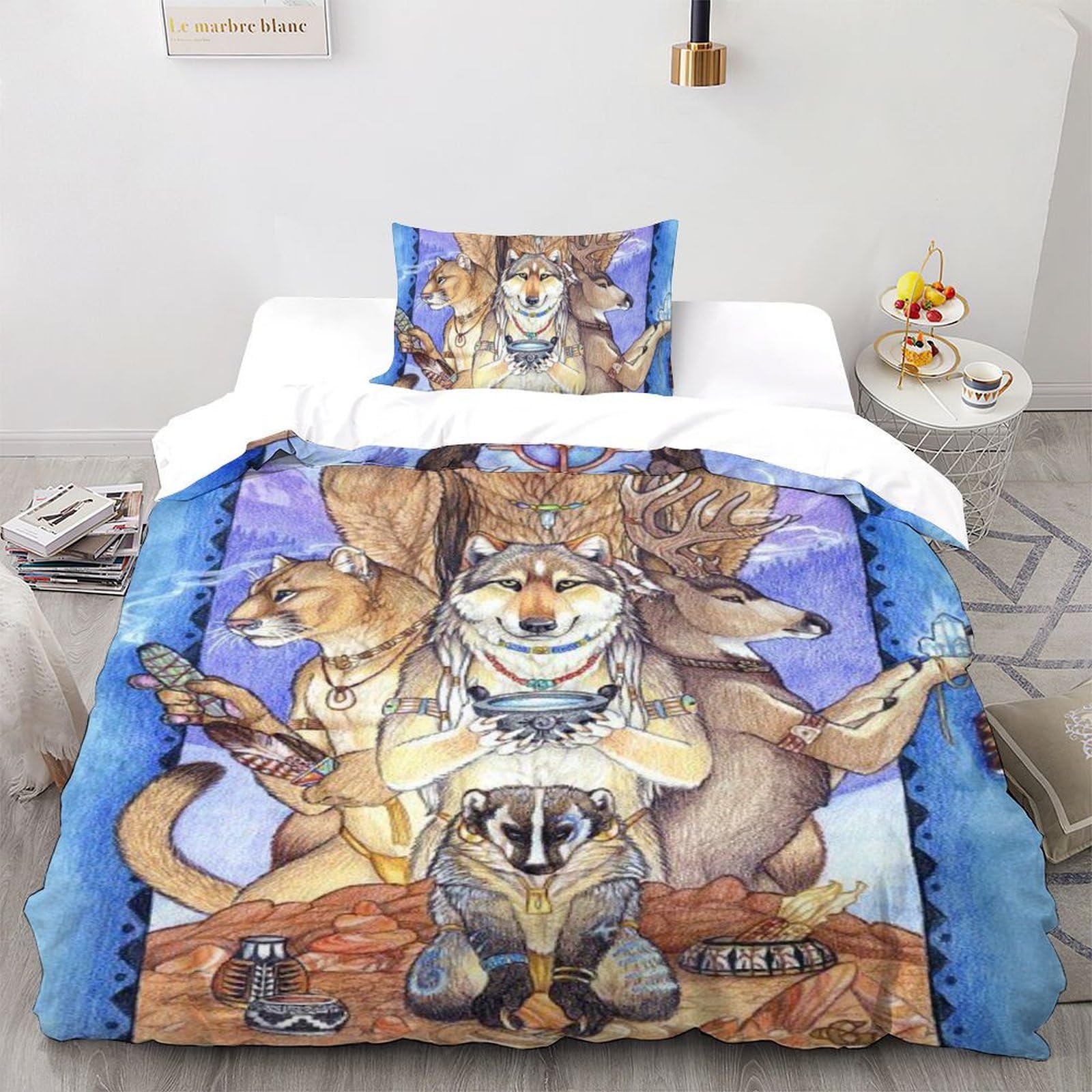Housse de couette animaux imprimé 3D pour lit enfant microfibre 135x200
