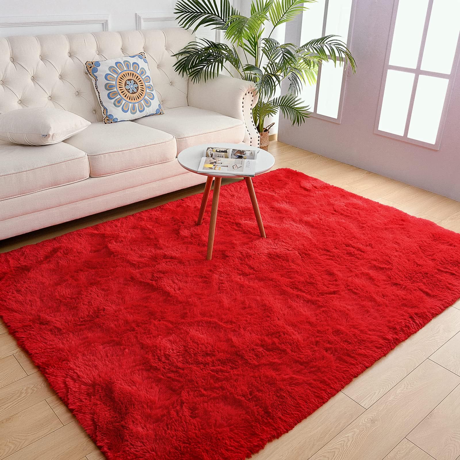 Chicrug Soft Area Rugs for Bedroom Living Room Plush Fluffy Rug 5x8 Feet, Shag Furry Area Rug Carpet Non Shedding for Nursery Children Kids Girls Room Home Decorative, Red