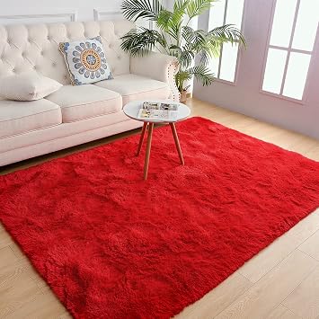 Chicrug Soft Area Rugs for Bedroom Living Room Plush Fluffy Rug 3x5 Feet, Shag Furry Area Rug Carpet Non Shedding for Nursery Children Kids Girls Room Home Decorative,Red