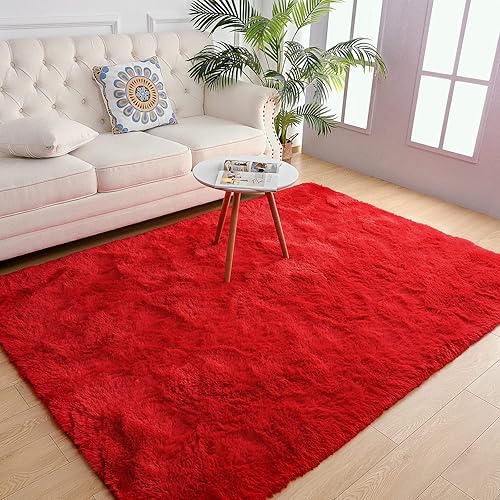 Chicrug Soft Area Rug for Bedroom Living Room Plush Fluffy Rug 8x10 Feet, Shag Furry Area Rug Carpet Non Shedding for Nursery Children Kids Girls Room Home Decorative, Red