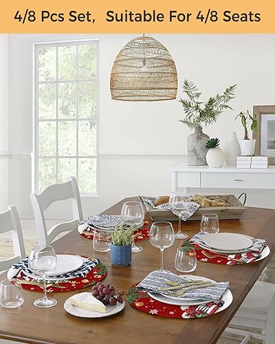 Miniatura 6 de Paquete de 2 manteles individuales redondos trenzados, color rojo cedro, Navidad, 15 pulgadas, lavables, resistentes al calor, para cocina, mesa de