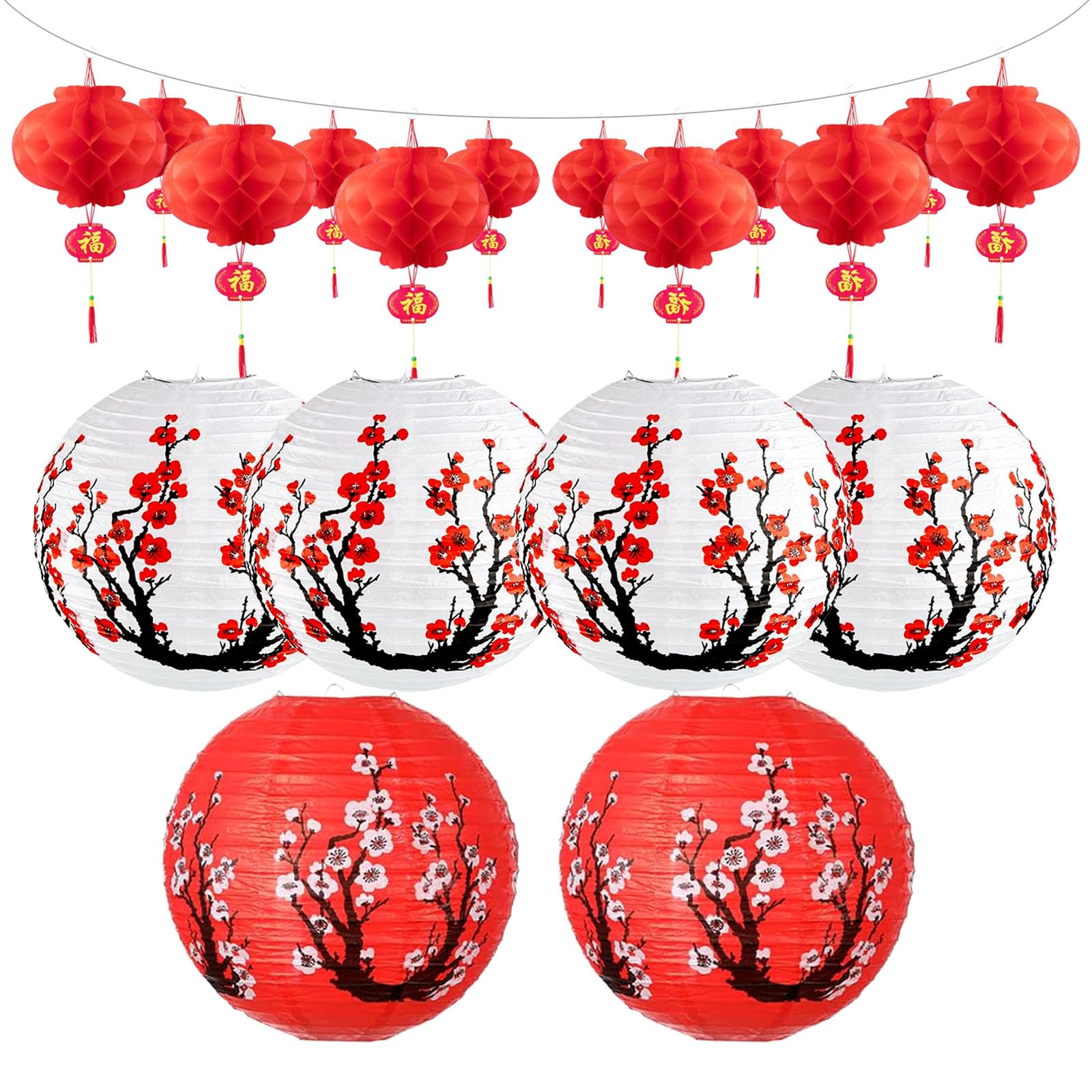 18Pcs Chinese New Year Decorations 2026, 6 Japanese Lantern and 12 Red Chinese Lanterns for Japanese Decorations Spring Festival Hibachi Party Lunar New Year